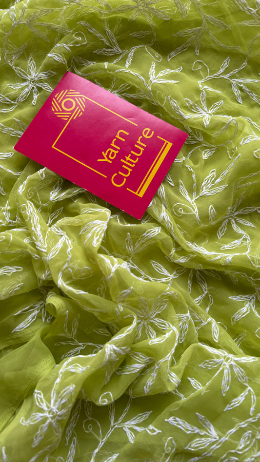Jannat-e-Sabz (paradise of green) – Lime green Chikankari, georgette