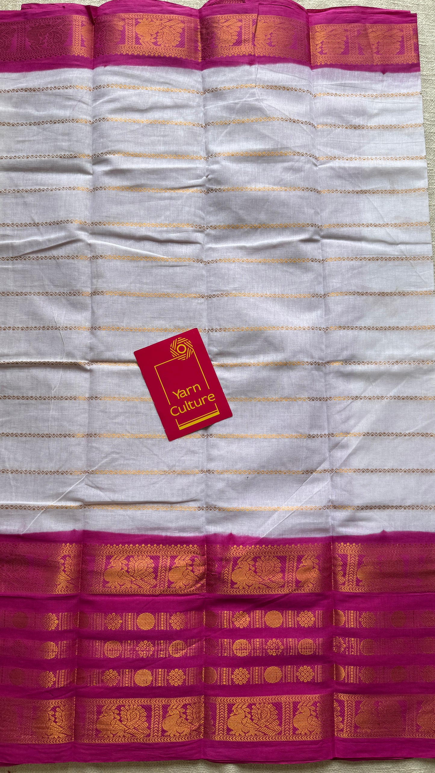 White and hot pink sungudi with rettai pettu wide border
