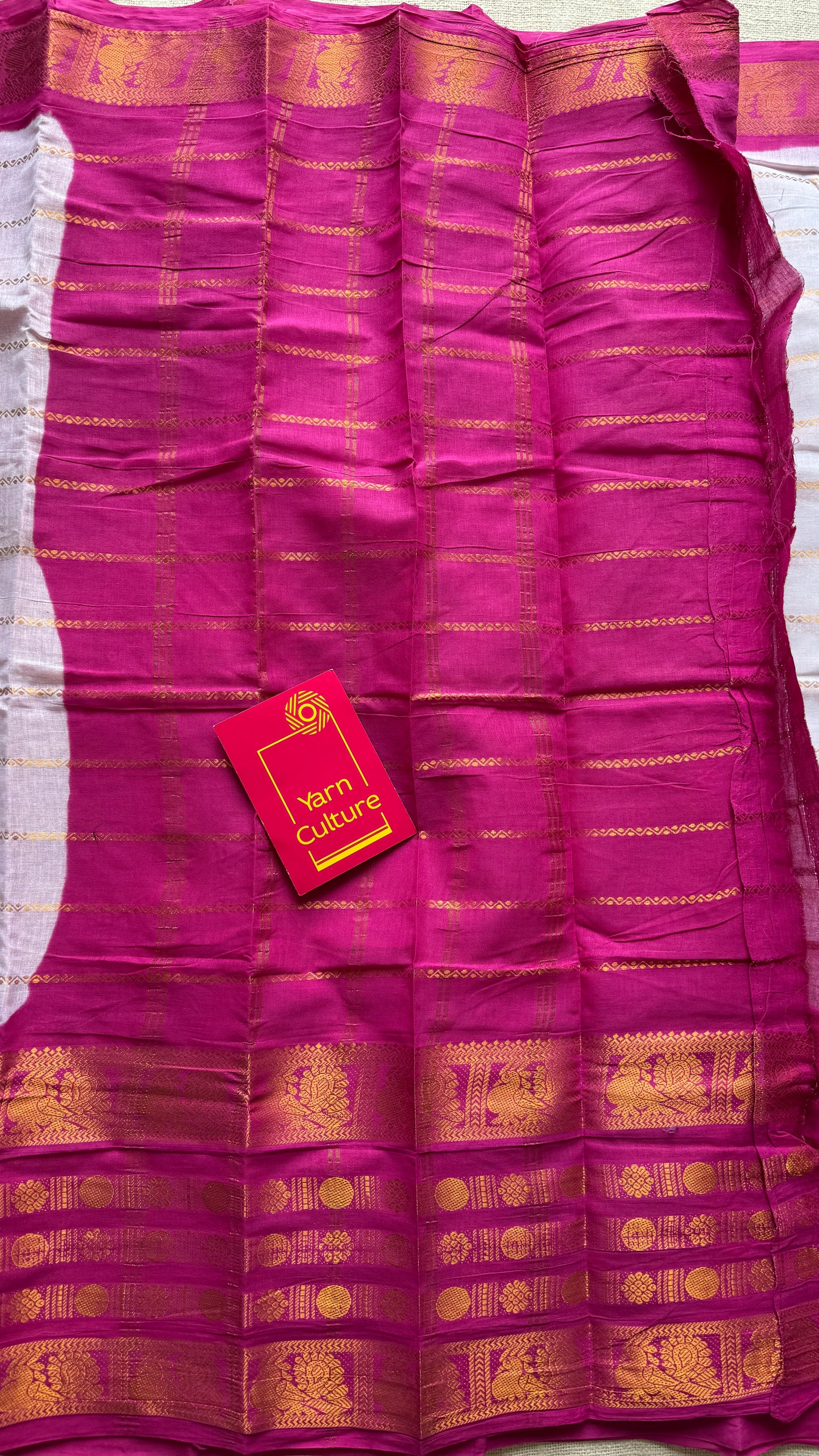 White and hot pink sungudi with rettai pettu wide border