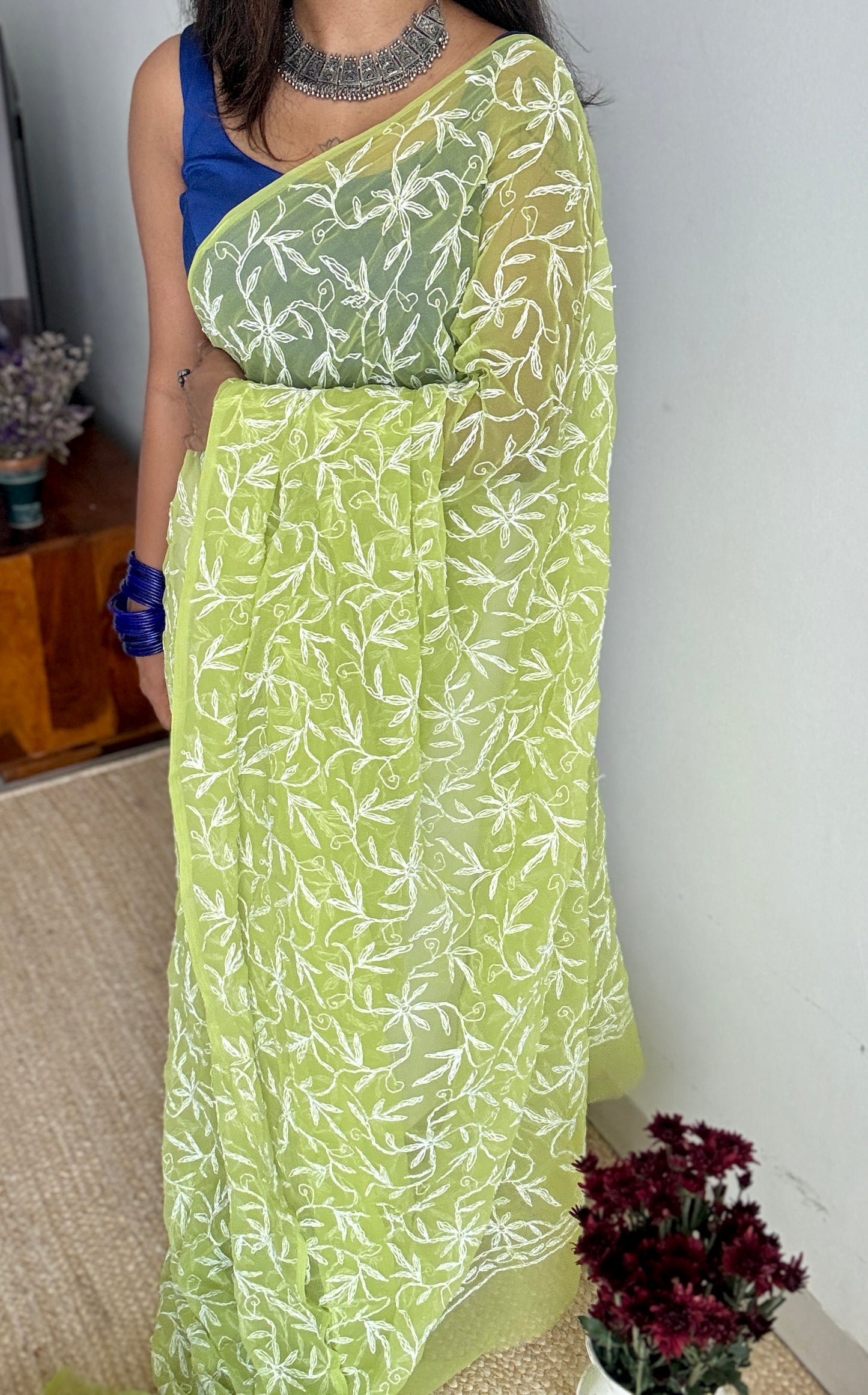 Jannat-e-Sabz (paradise of green) – Lime green Chikankari, georgette