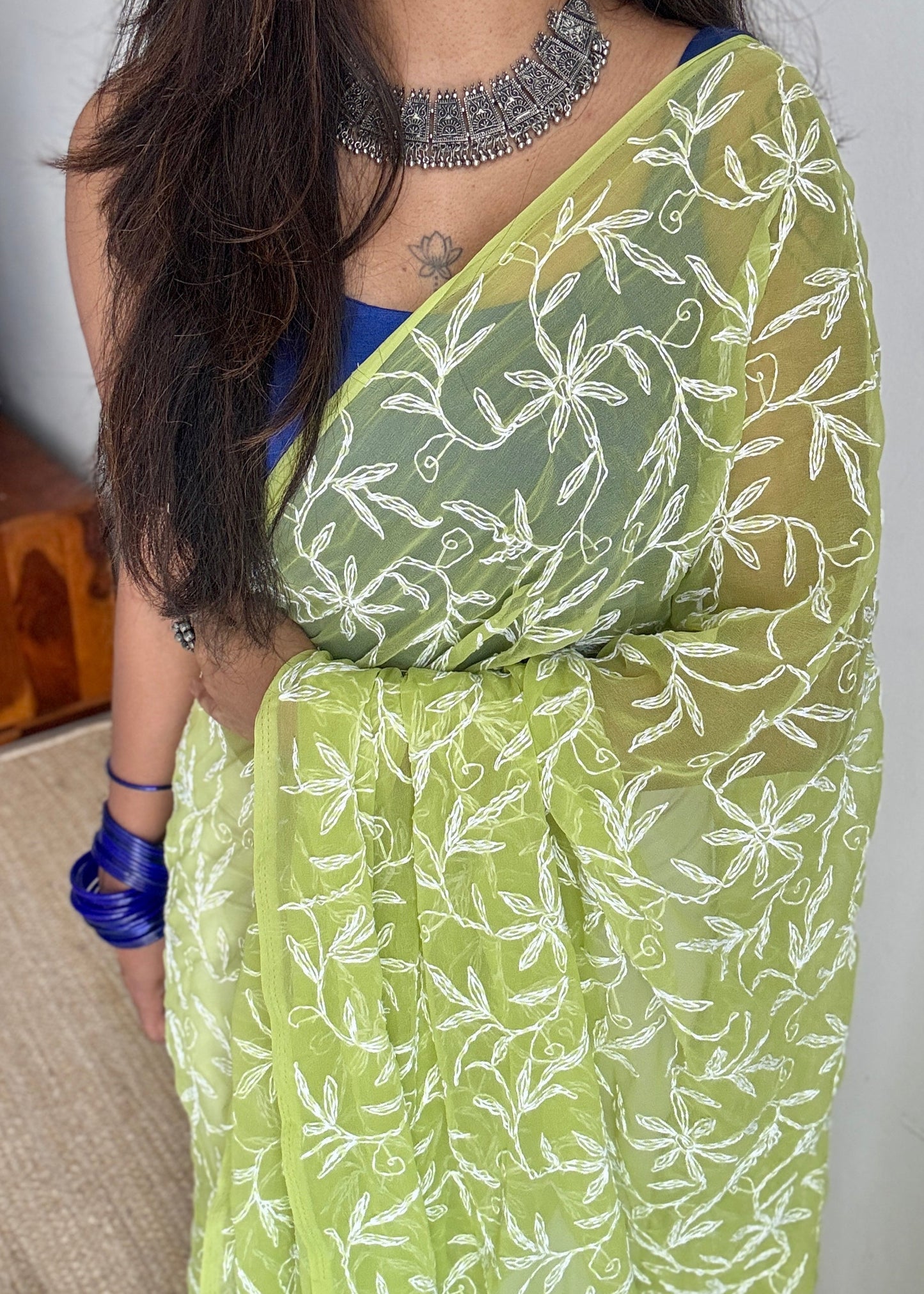 Jannat-e-Sabz (paradise of green) – Lime green Chikankari, georgette