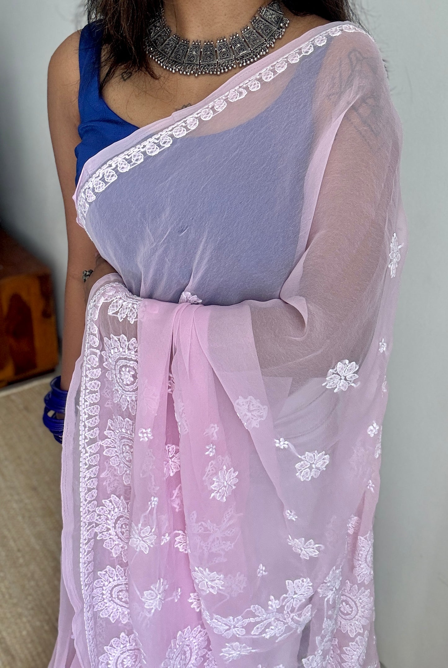 Baadal Gulabi (pink clouds) – Pink Chikankari, georgette