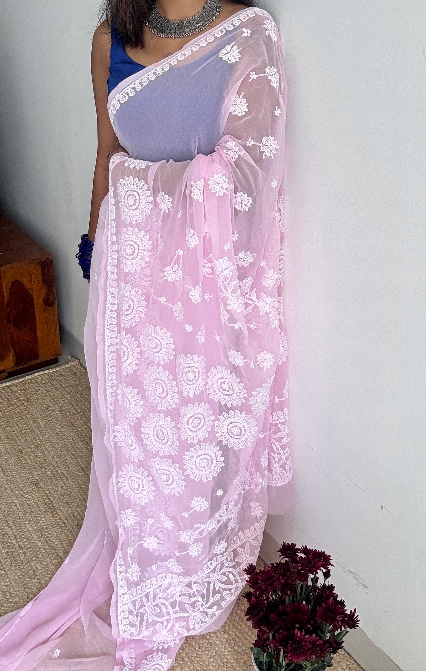 Baadal Gulabi (pink clouds) – Pink Chikankari, georgette