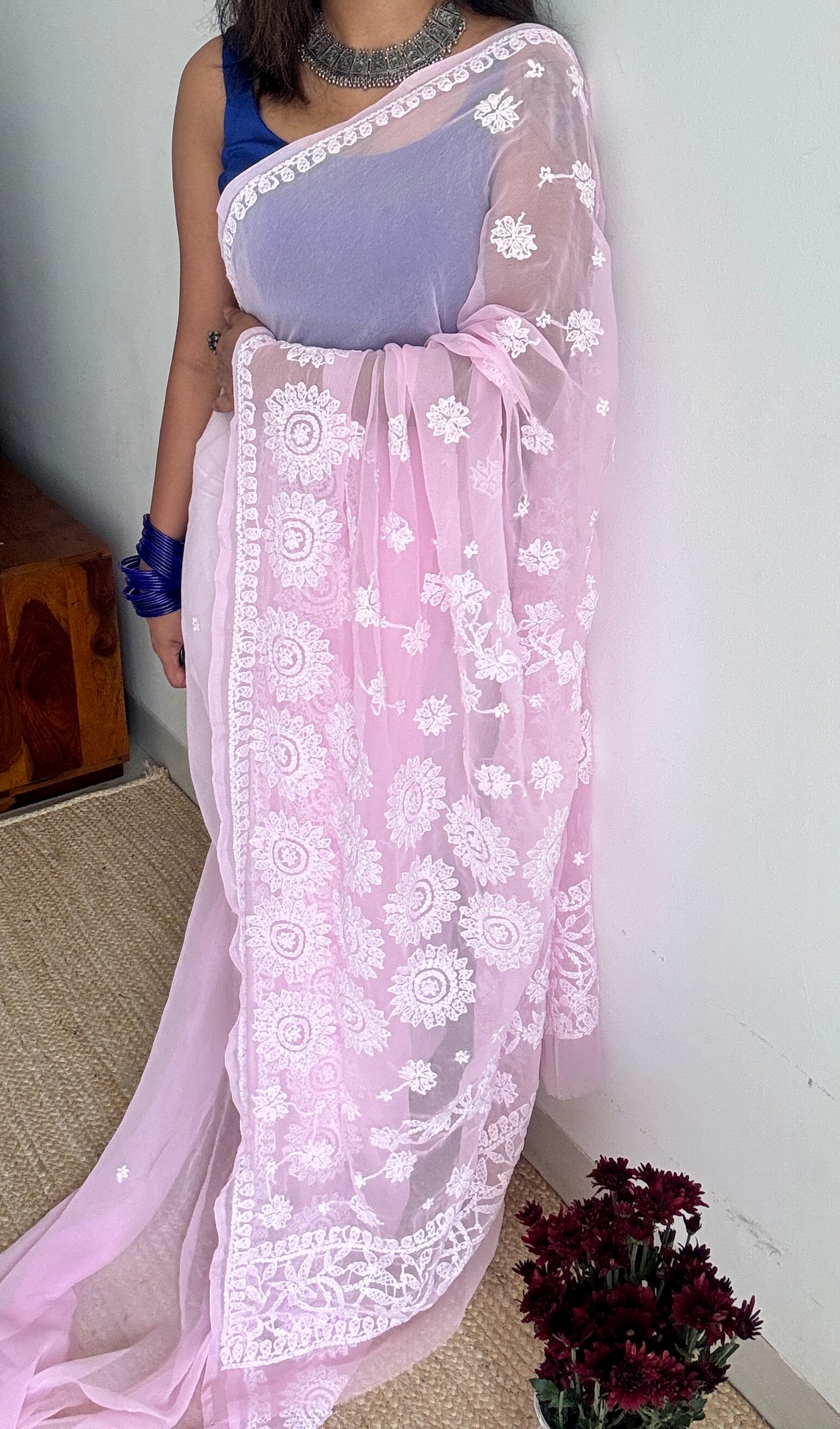 Baadal Gulabi (pink clouds) – Pink Chikankari, georgette