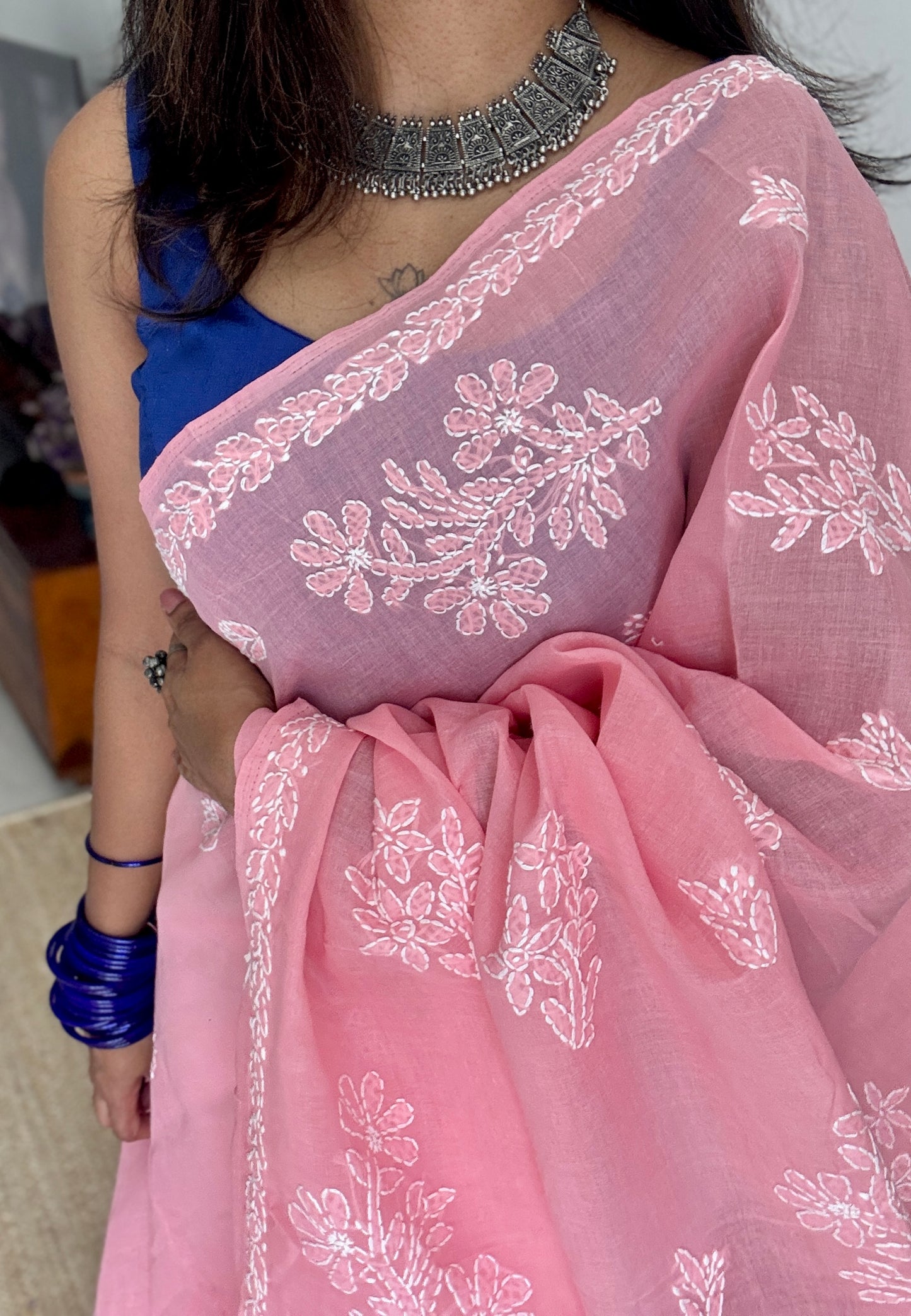Gulaabi Shaam (pink evening) – Peach pink Chikankari, soft cotton