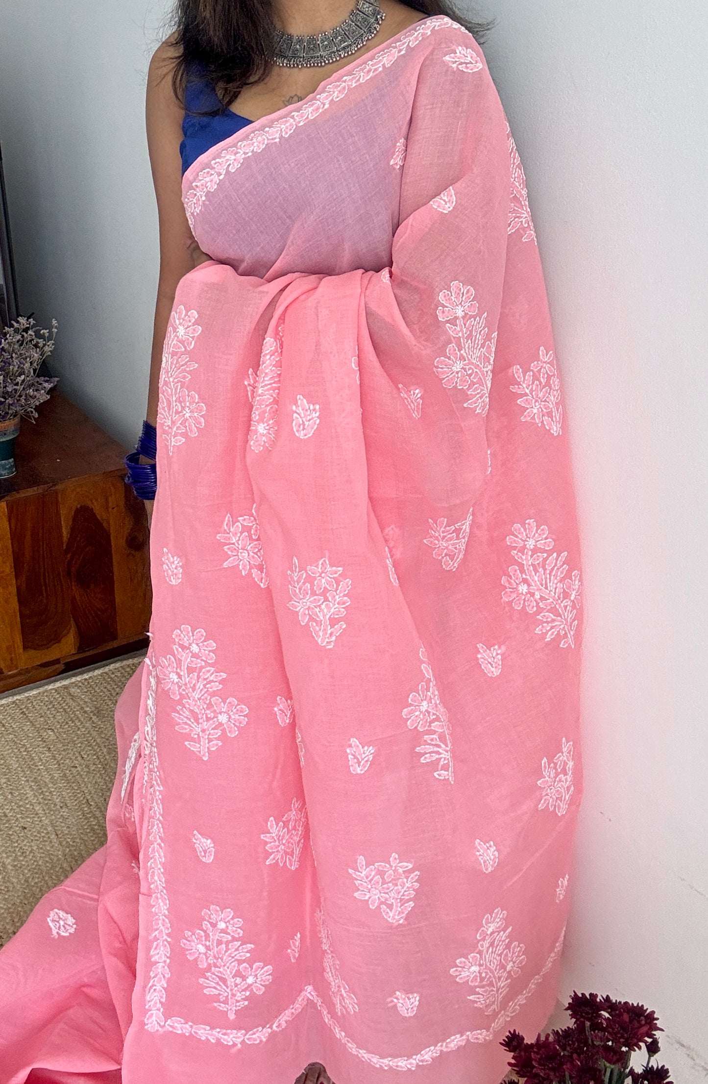 Gulaabi Shaam (pink evening) – Peach pink Chikankari, soft cotton