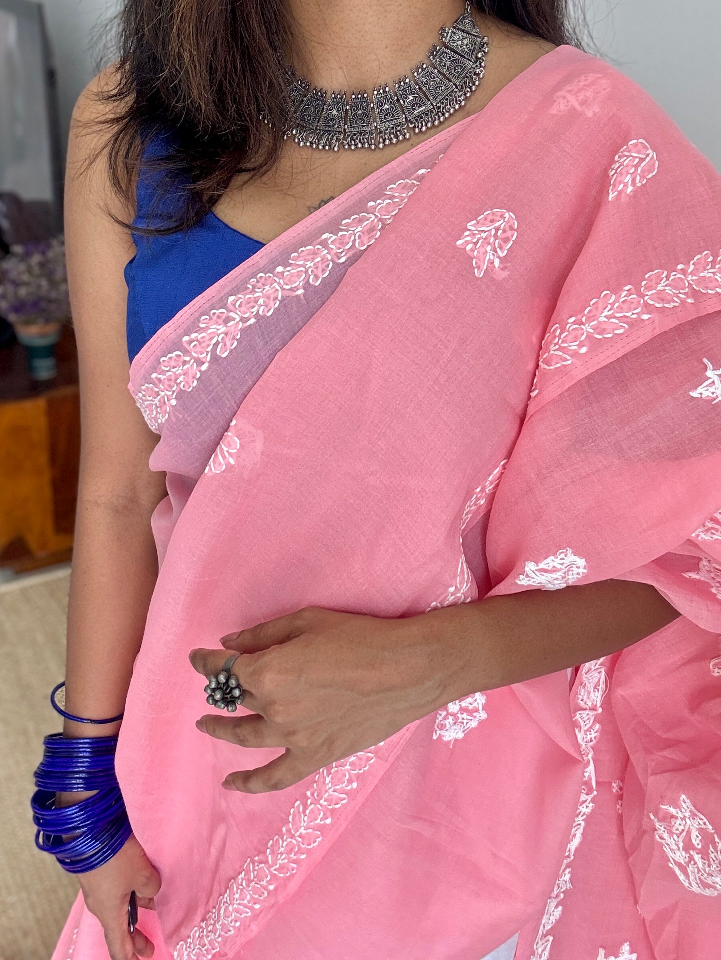Gulaabi Shaam (pink evening) – Peach pink Chikankari, soft cotton