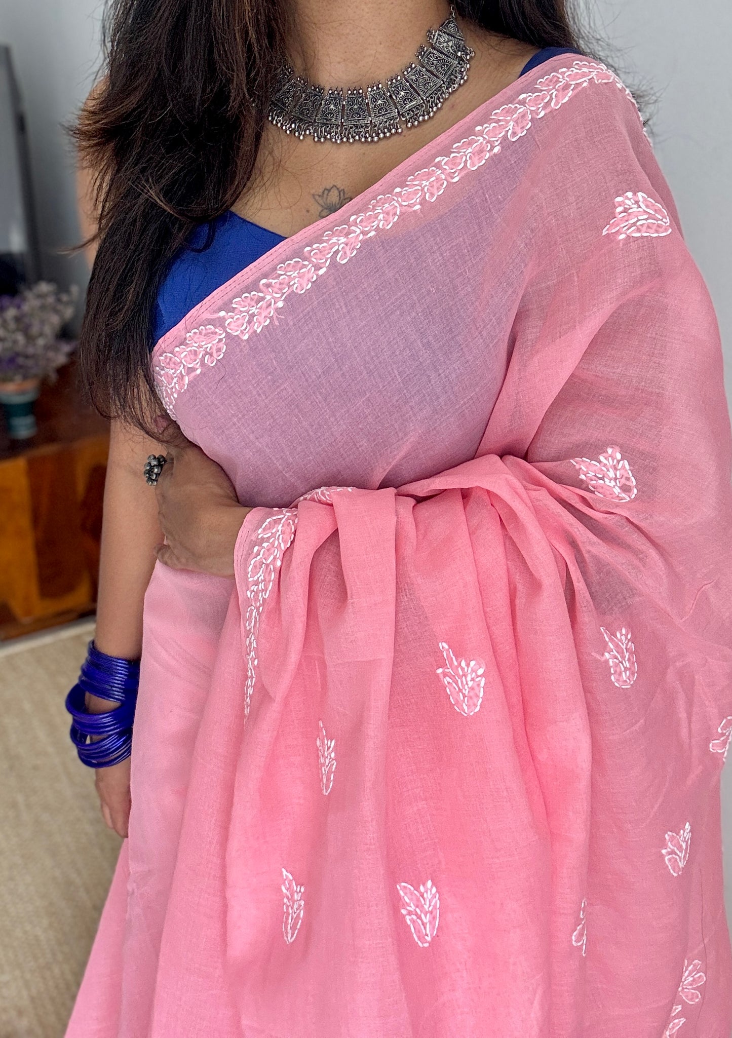 Gulaabi Shaam (pink evening) – Peach pink Chikankari, soft cotton