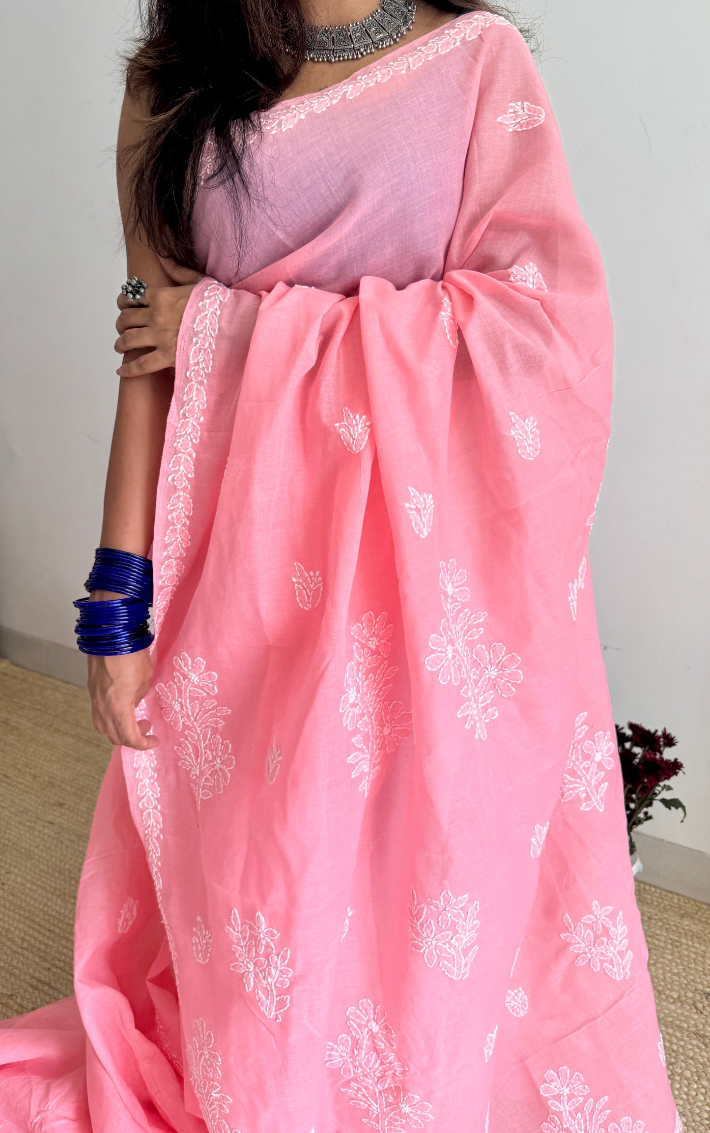 Gulaabi Shaam (pink evening) – Peach pink Chikankari, soft cotton