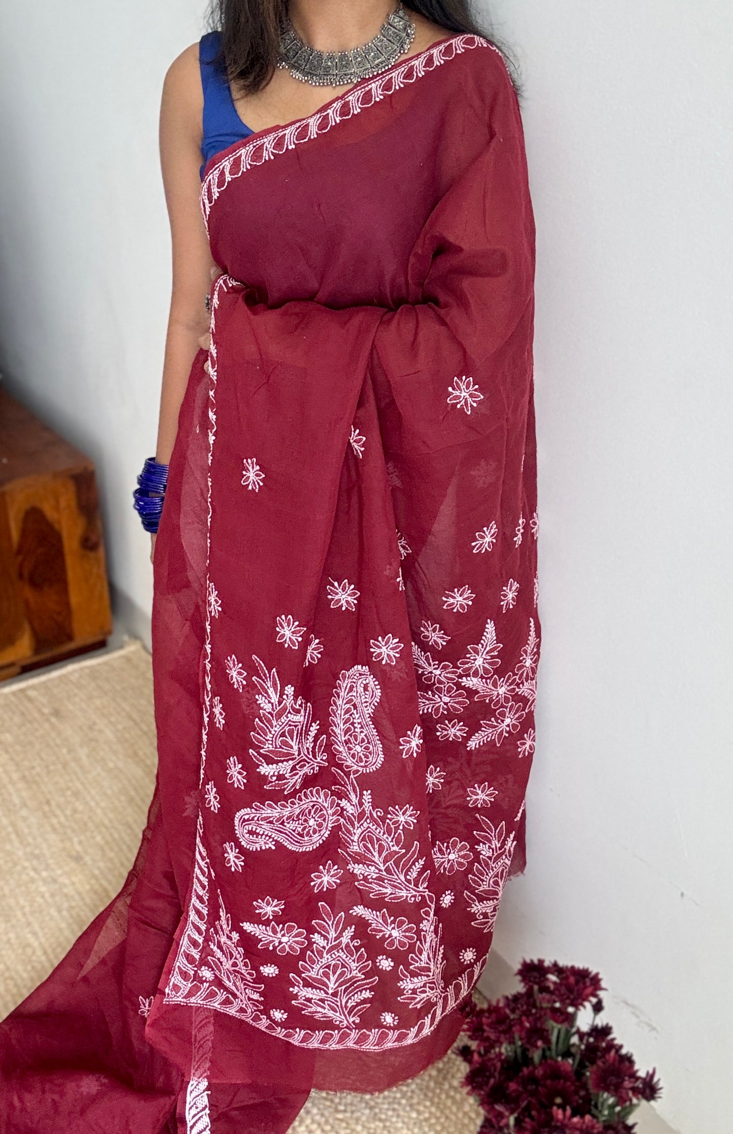 Sham-e-Ishq (evening of love) – Deep Maroon Chikankari, soft cotton