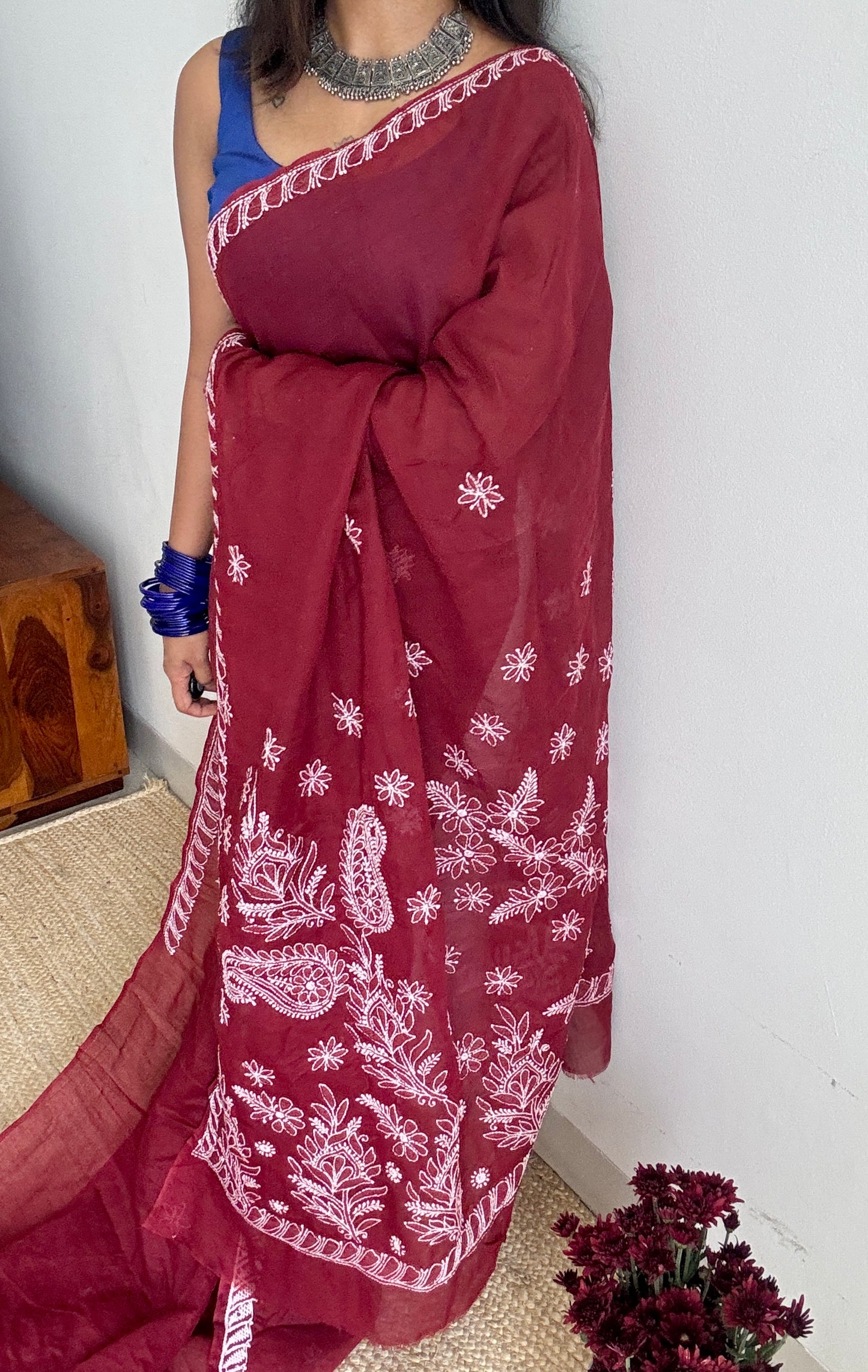 Sham-e-Ishq (evening of love) – Deep Maroon Chikankari, soft cotton