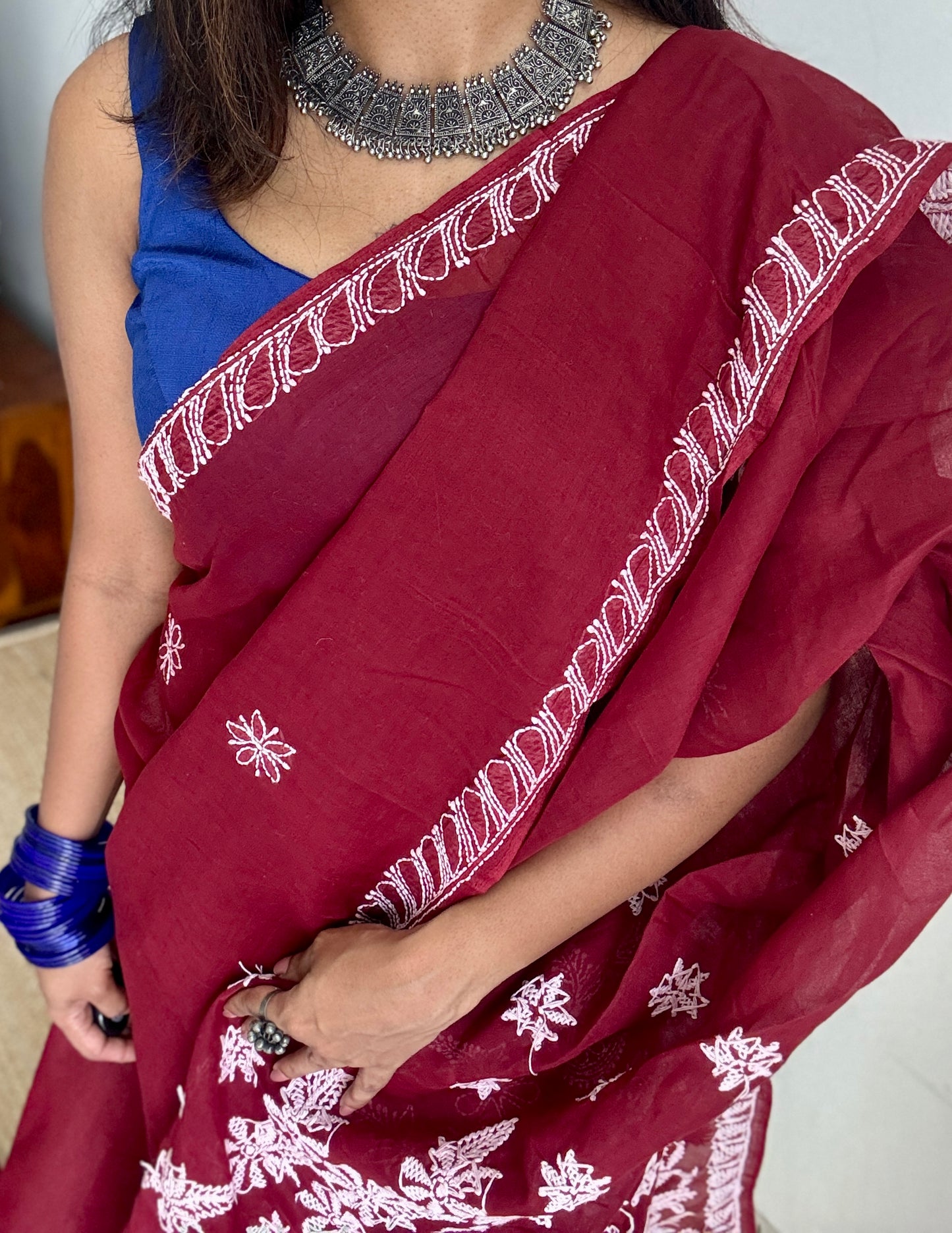 Sham-e-Ishq (evening of love) – Deep Maroon Chikankari, soft cotton