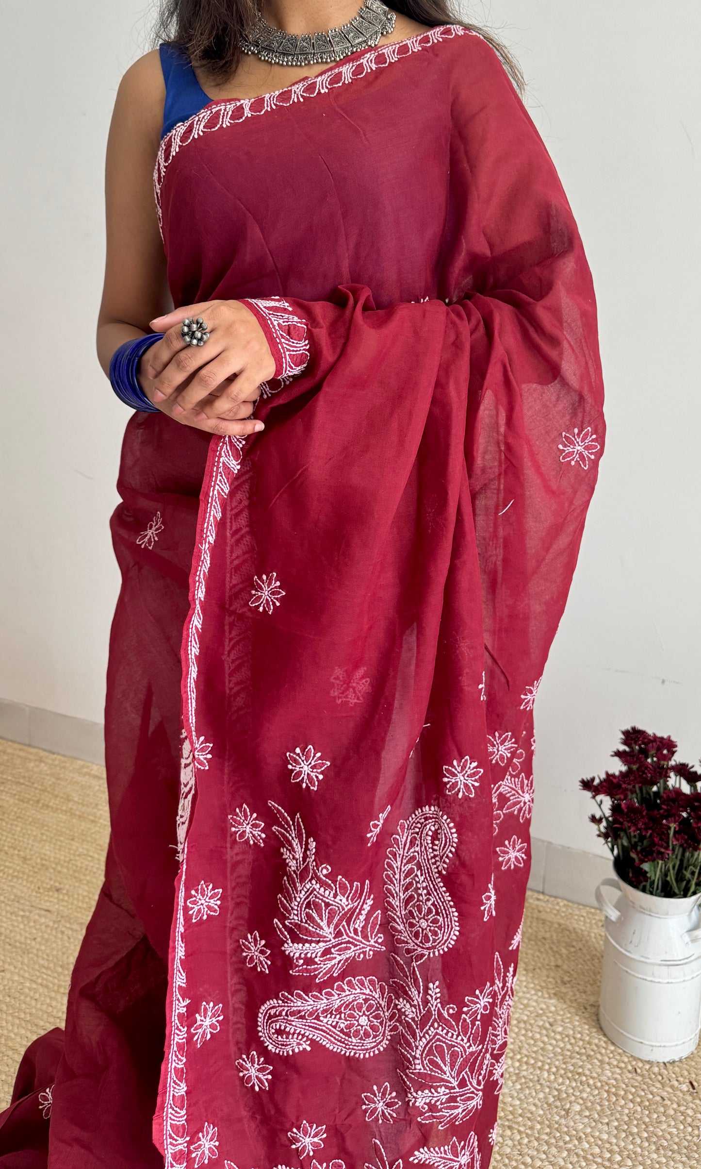 Sham-e-Ishq (evening of love) – Deep Maroon Chikankari, soft cotton