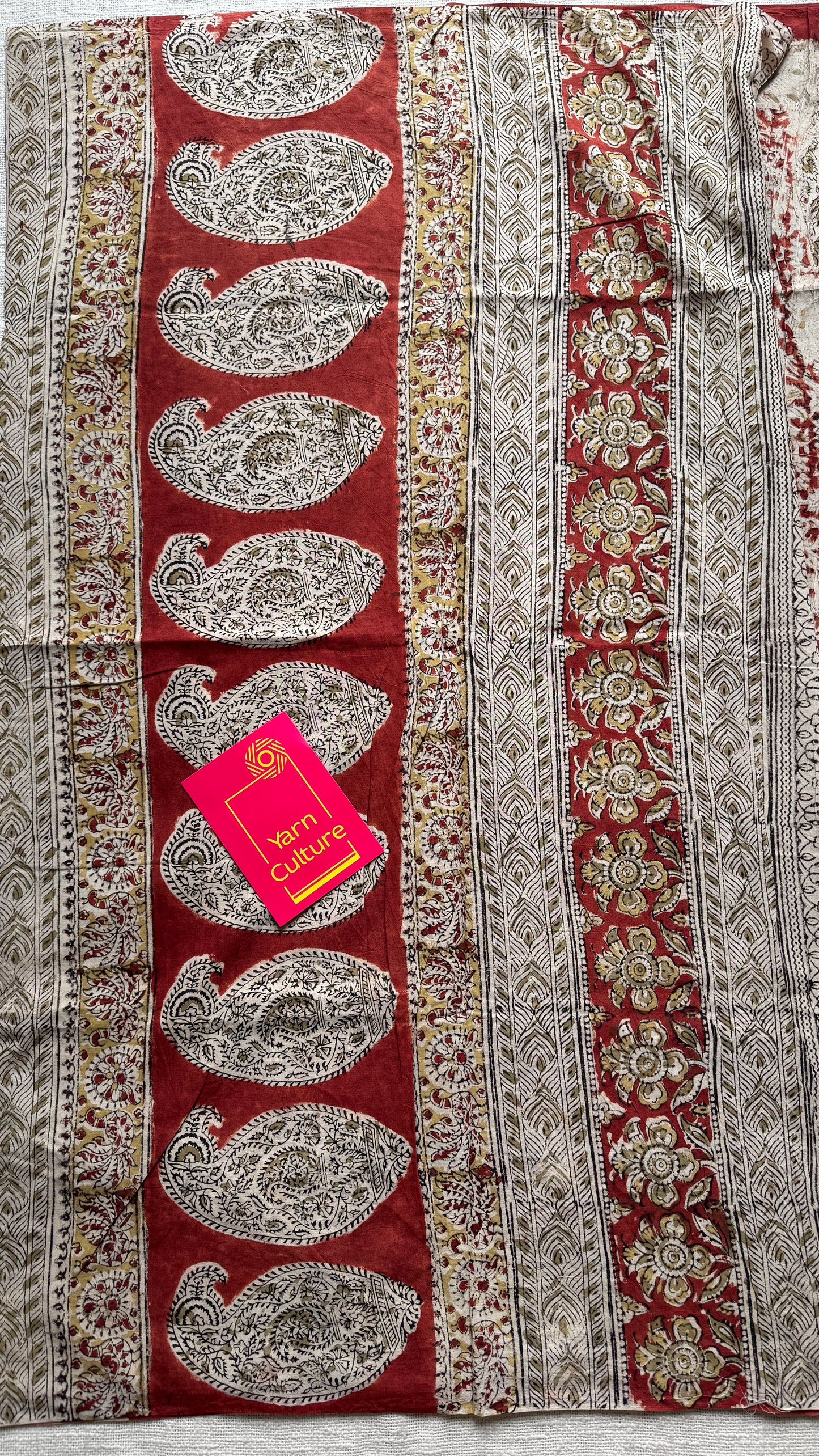 Cream kalamkari, red floral vines, floral motif pallu YCWOTDKBP01