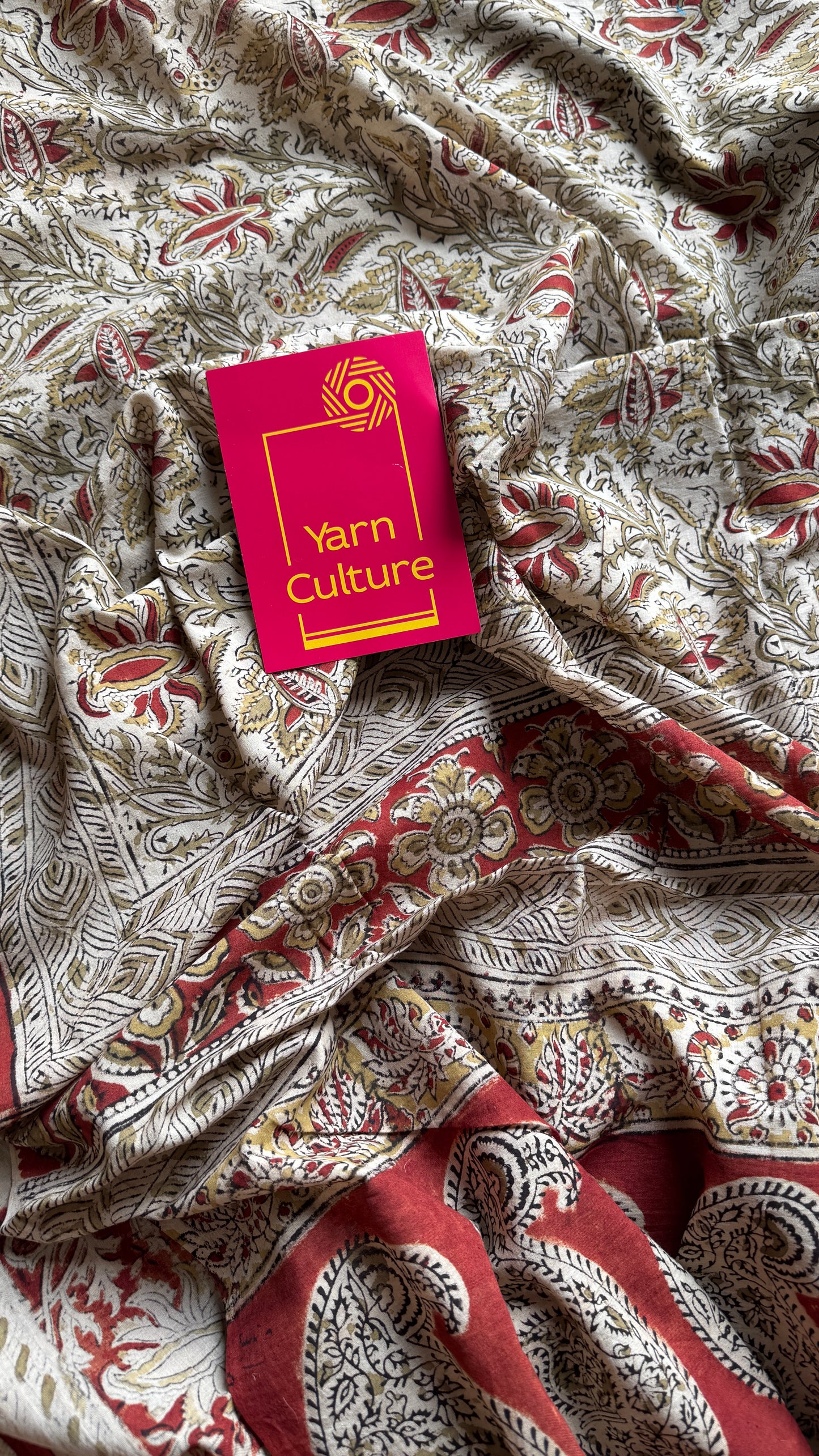 Cream kalamkari, red floral vines, floral motif pallu YCWOTDKBP01