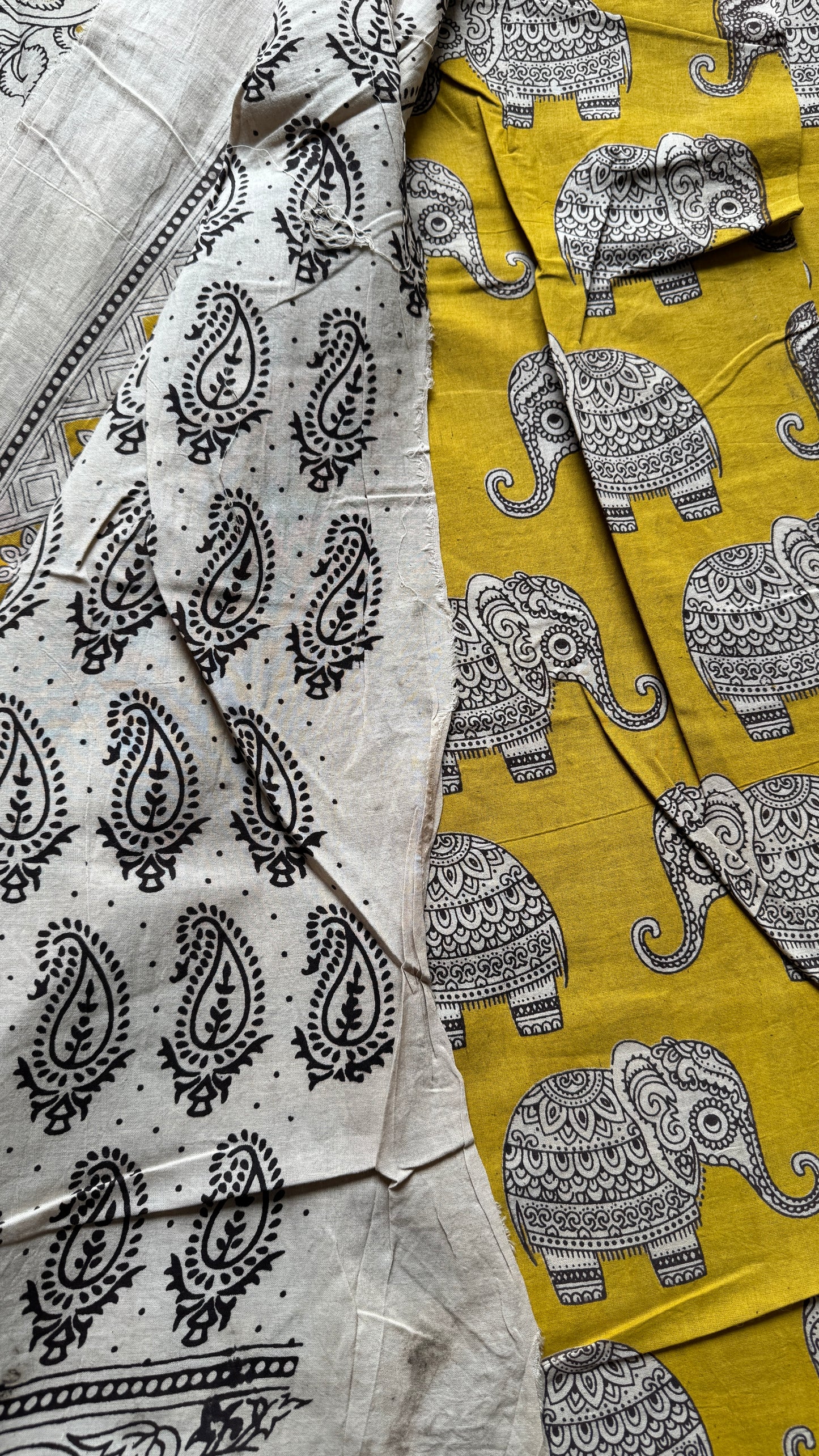 Mustard yellow kalamkari, elephant prints, soft cotton