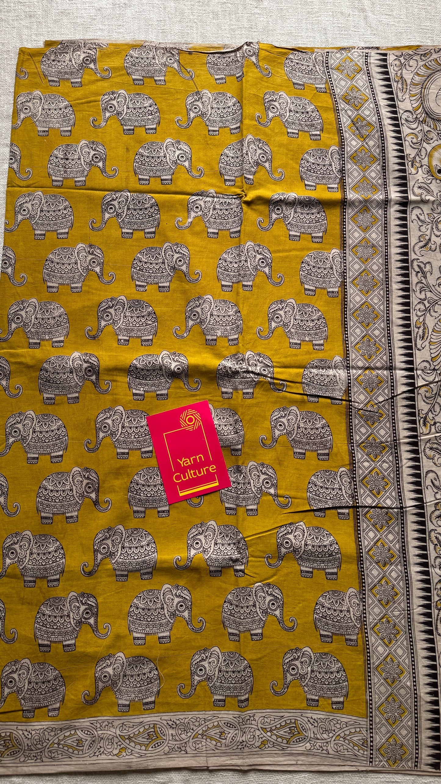 Mustard yellow kalamkari, elephant prints, soft cotton