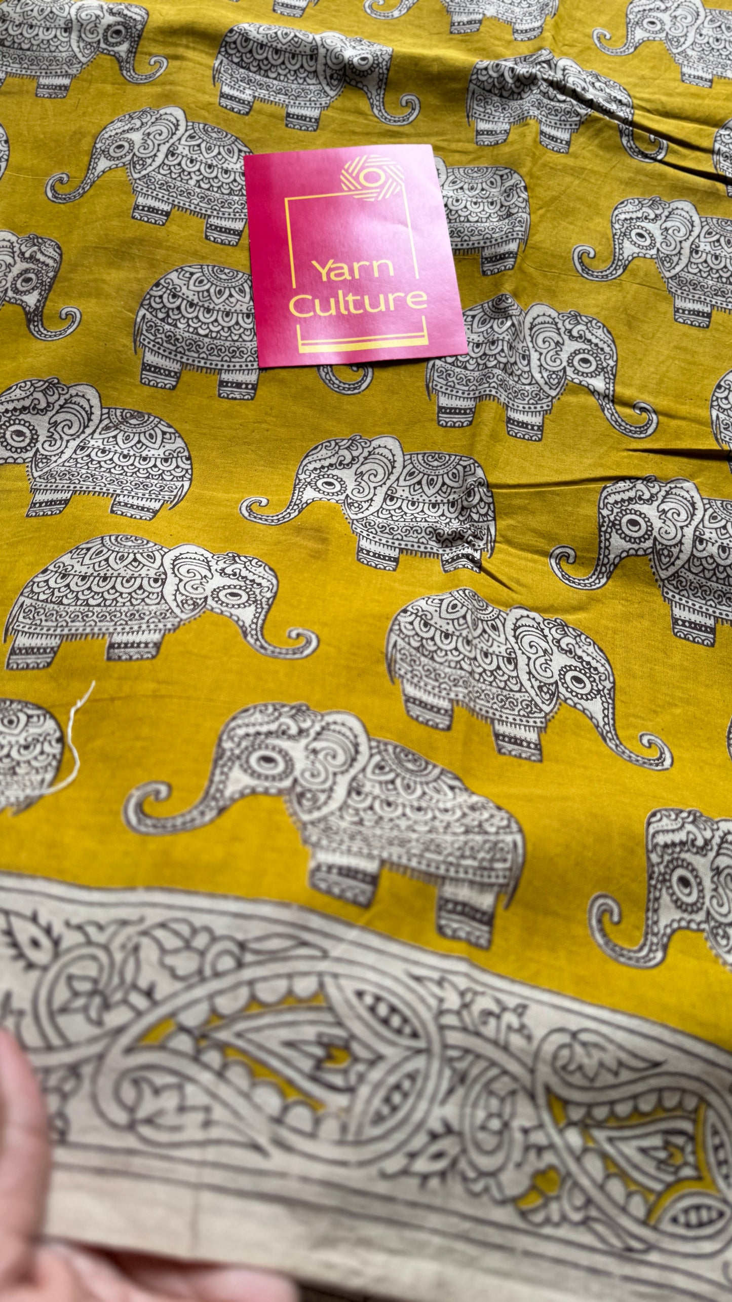 Mustard yellow kalamkari, elephant prints, soft cotton
