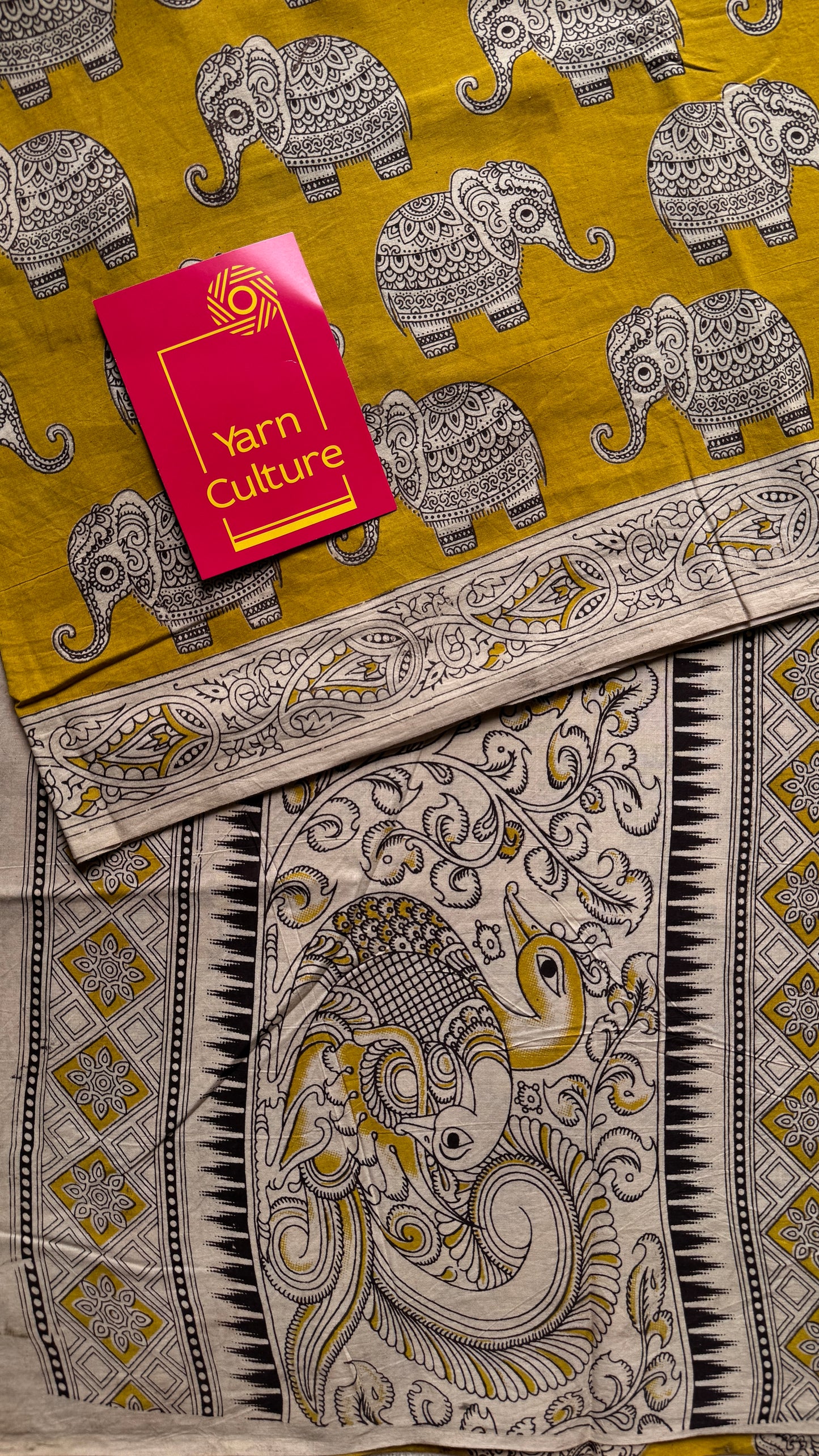 Mustard yellow kalamkari, elephant prints, soft cotton
