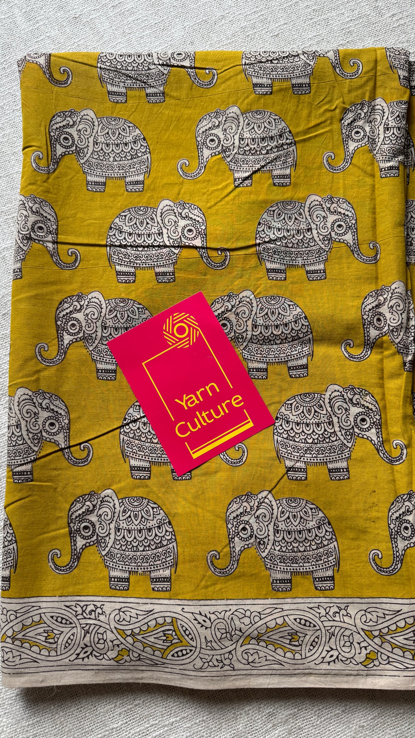 Mustard yellow kalamkari, elephant prints, soft cotton