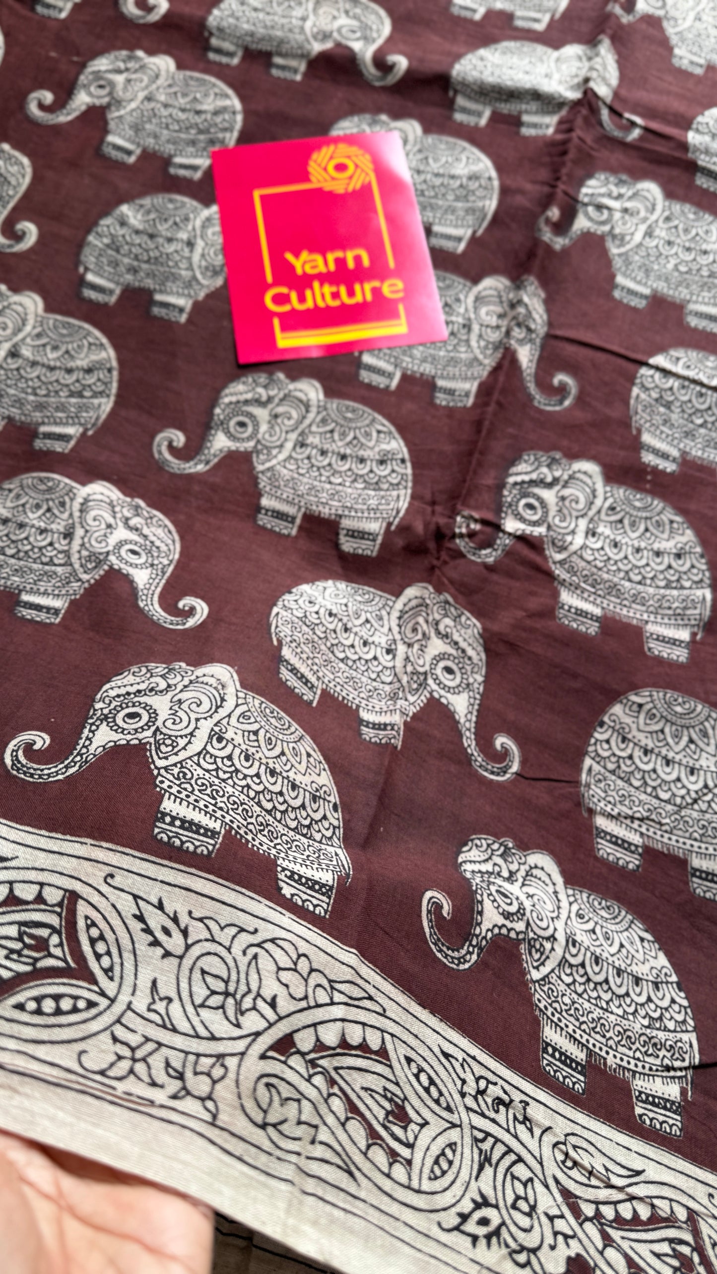 Brown kalamkari, elephant prints, soft cotton
