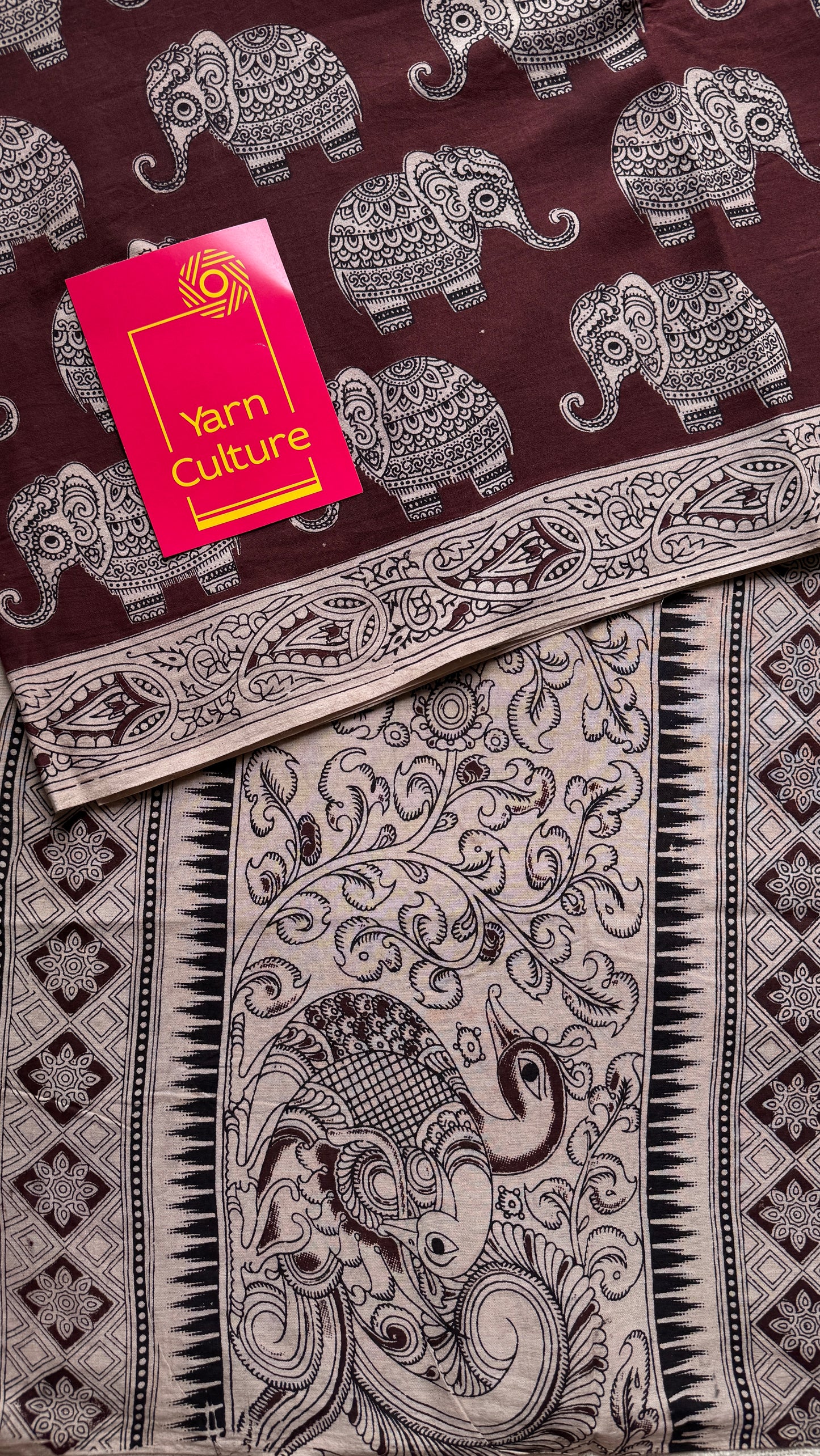 Brown kalamkari, elephant prints, soft cotton