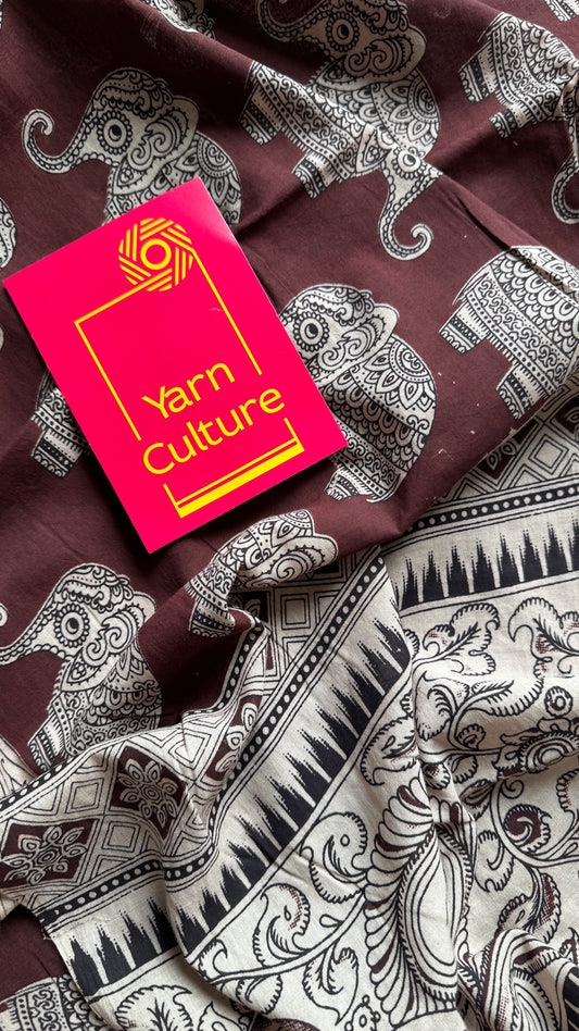 Brown kalamkari, elephant prints, soft cotton