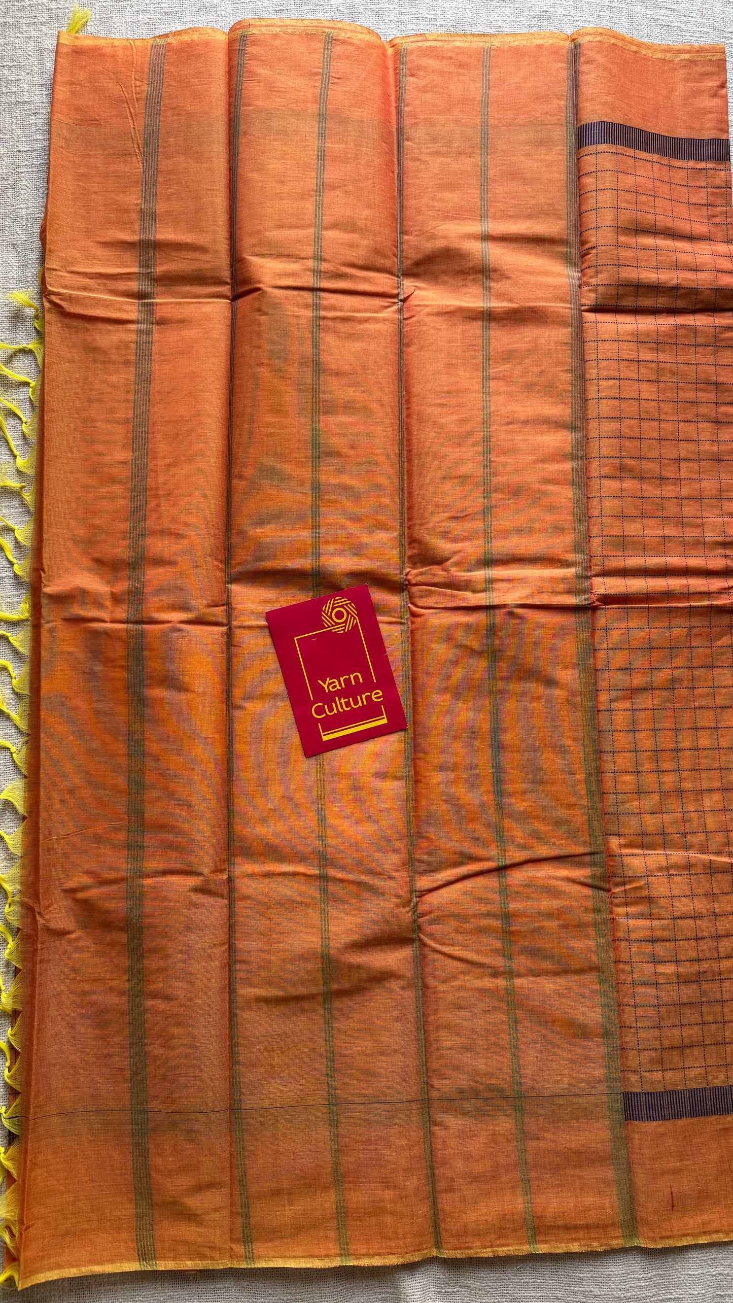 Halloween Orange Checks - Korvai Cotton - YCKC03