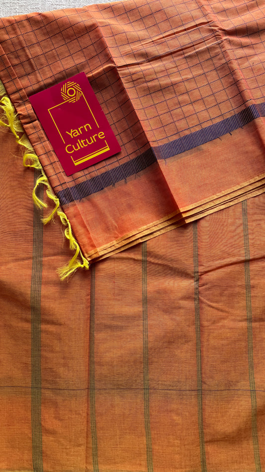 Halloween Orange Checks - Korvai Cotton - YCKC03