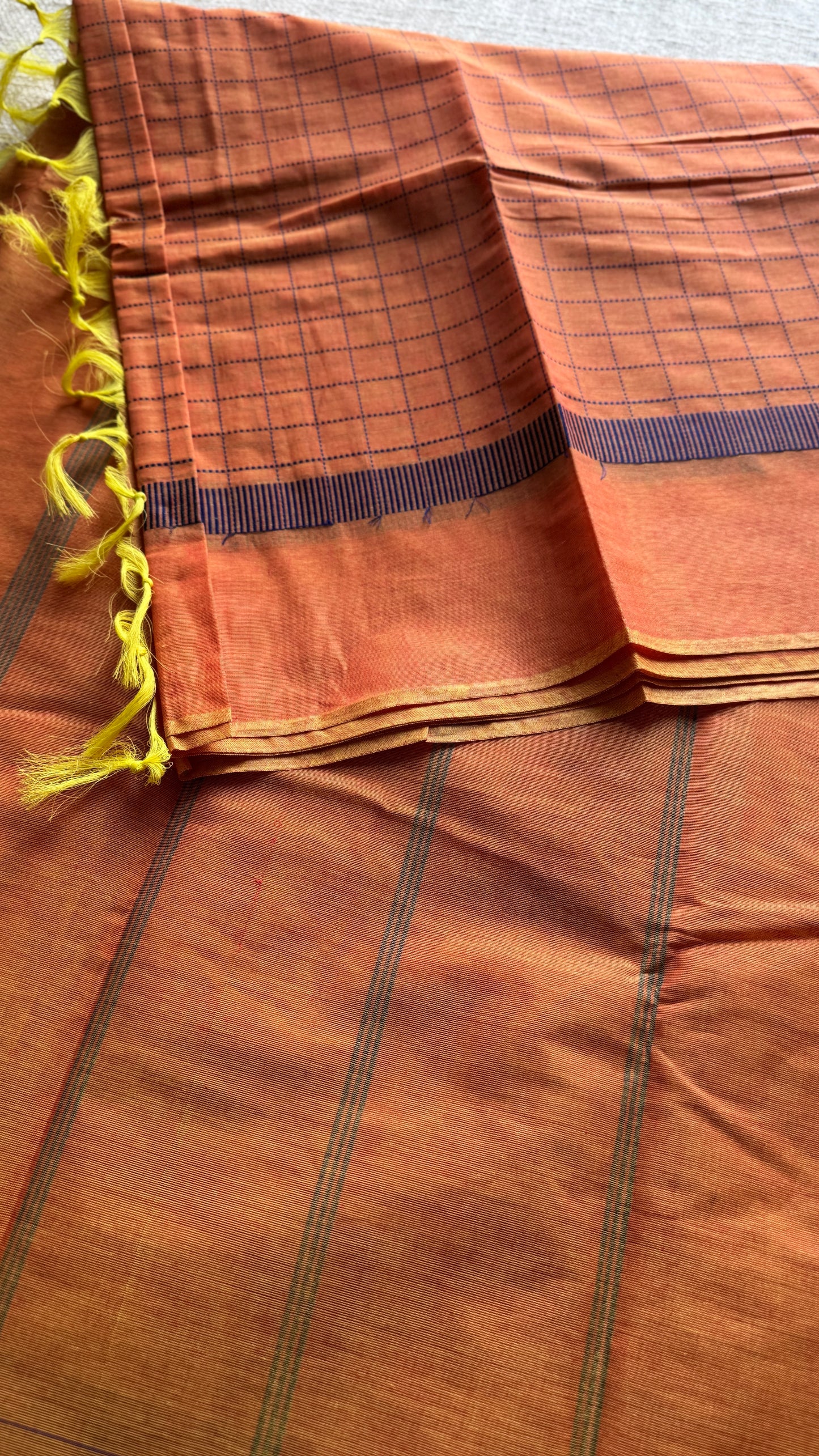 Halloween Orange Checks - Korvai Cotton - YCKC03