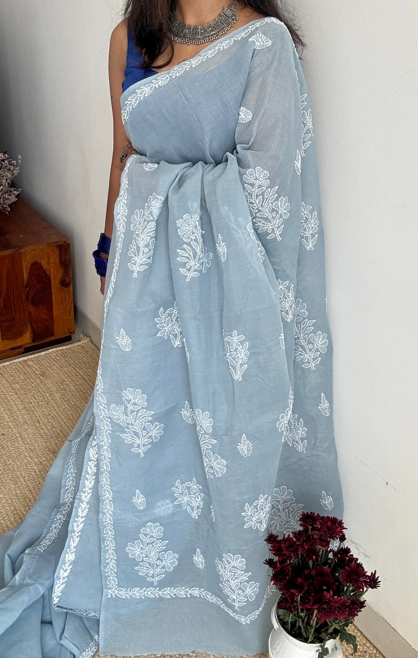 Safa-e-Gehra (purity of depth) – Light Grey Chikankari, soft cotton