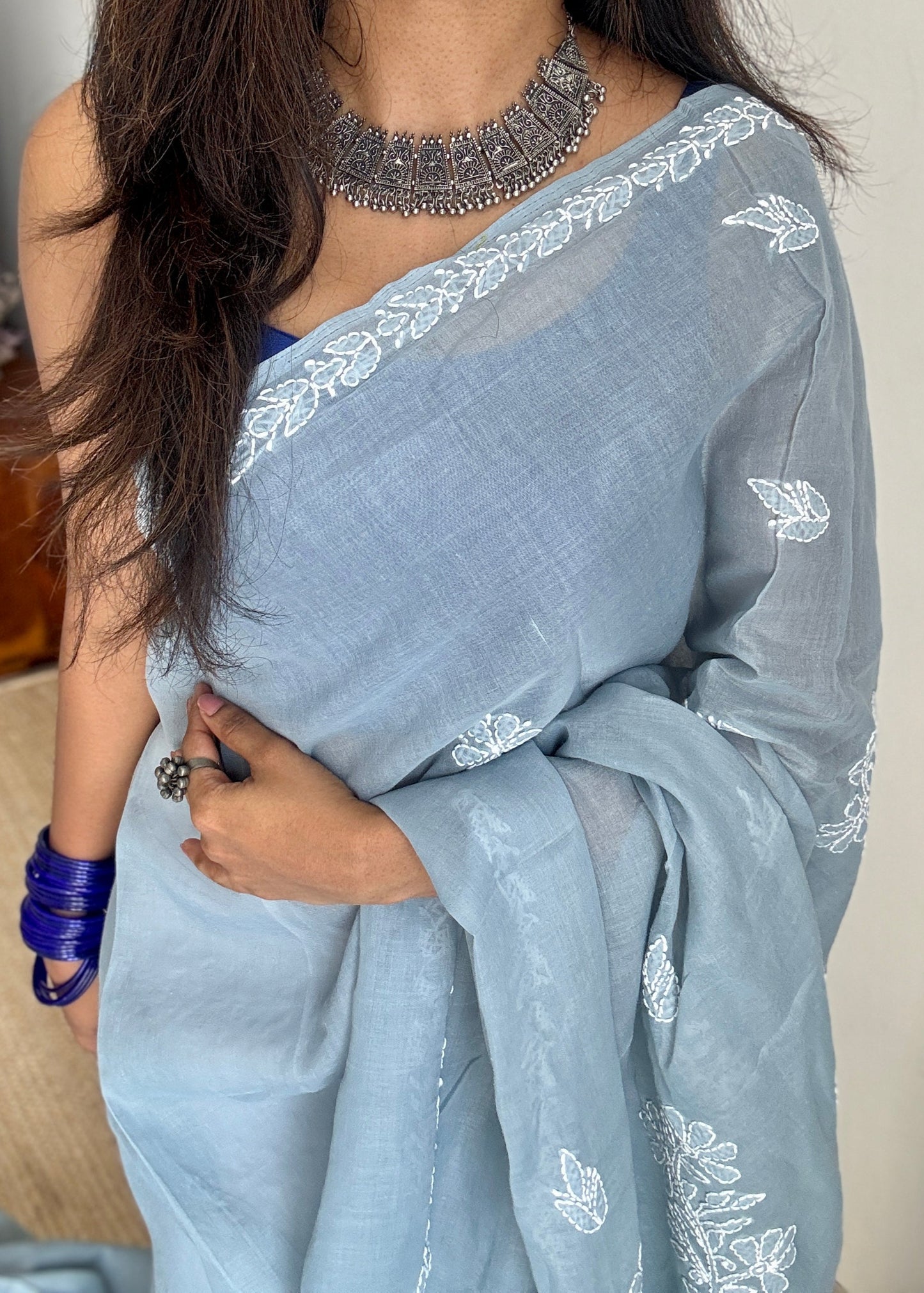 Safa-e-Gehra (purity of depth) – Light Grey Chikankari, soft cotton