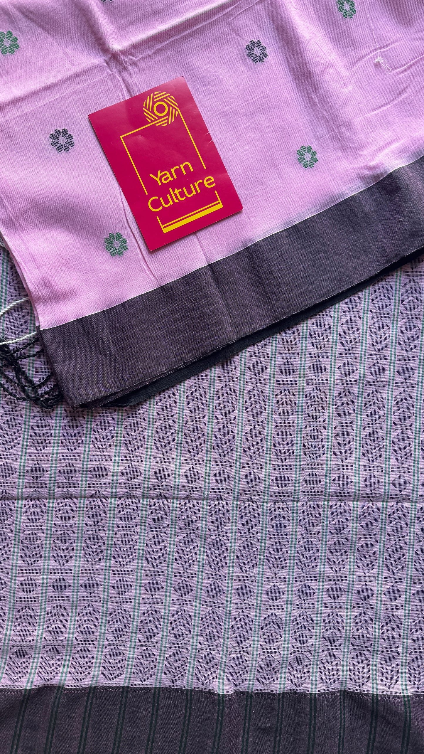 Pink and Black Jamdani, hand woven flower butas - Soft Cotton YCJBCC01