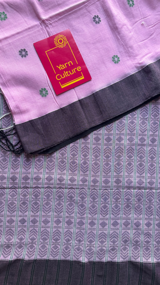 Pink and Black Jamdani, hand woven flower butas - Soft Cotton YCJBCC01