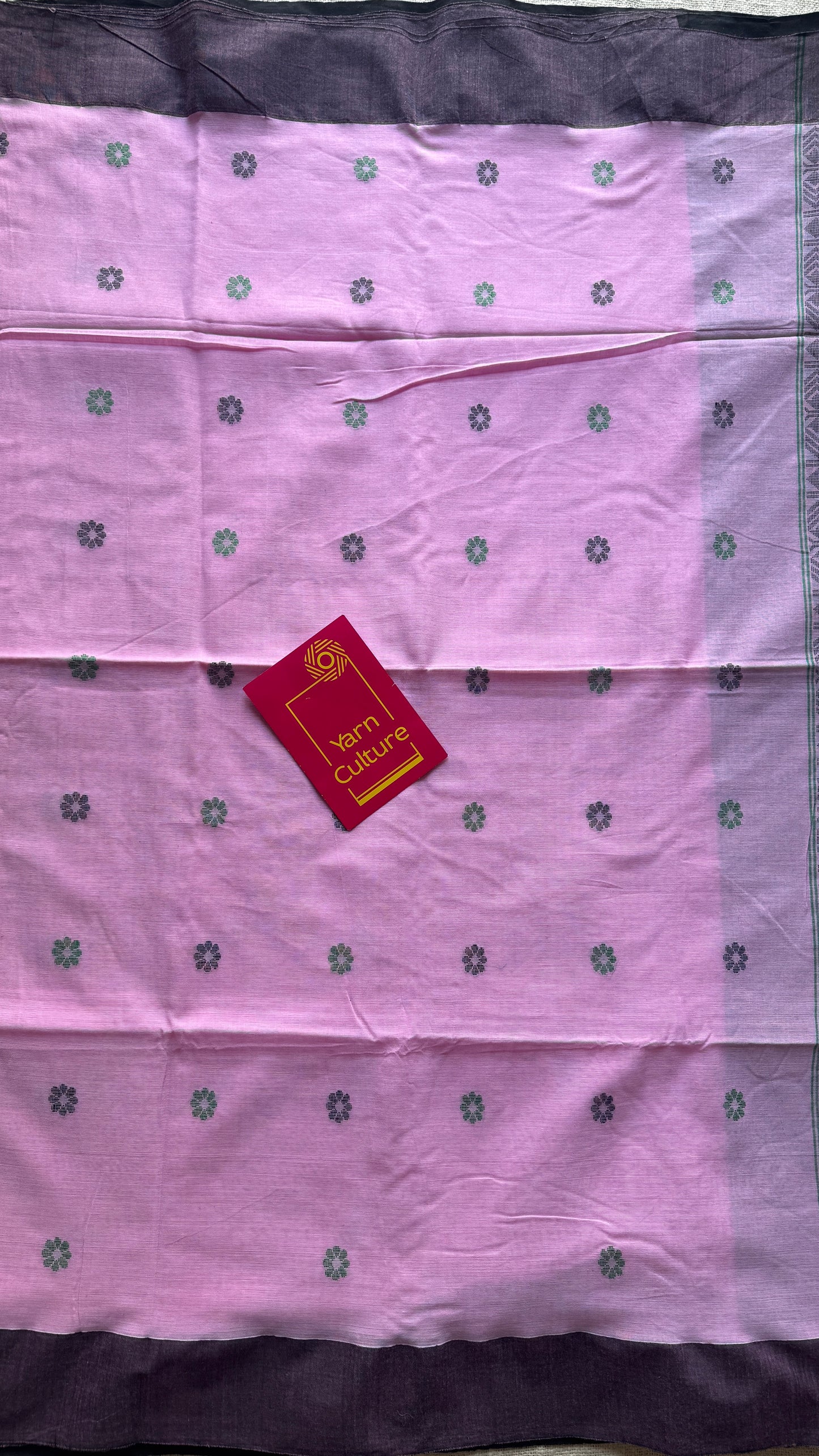 Pink and Black Jamdani, hand woven flower butas - Soft Cotton YCJBCC01