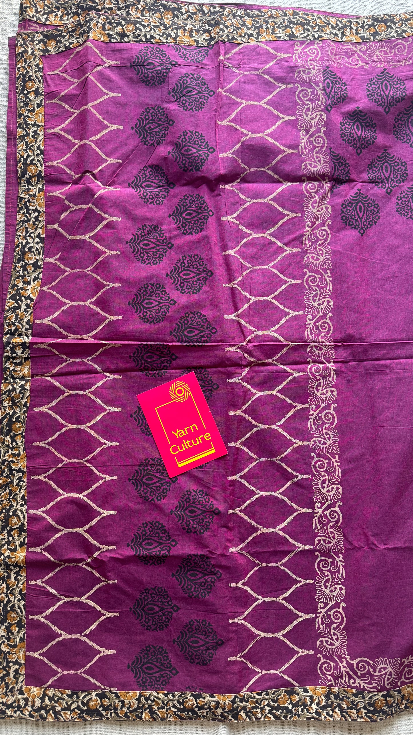 Purple Pink double tone with Kalamkari patch work - Soft Cotton - YCKPWC04