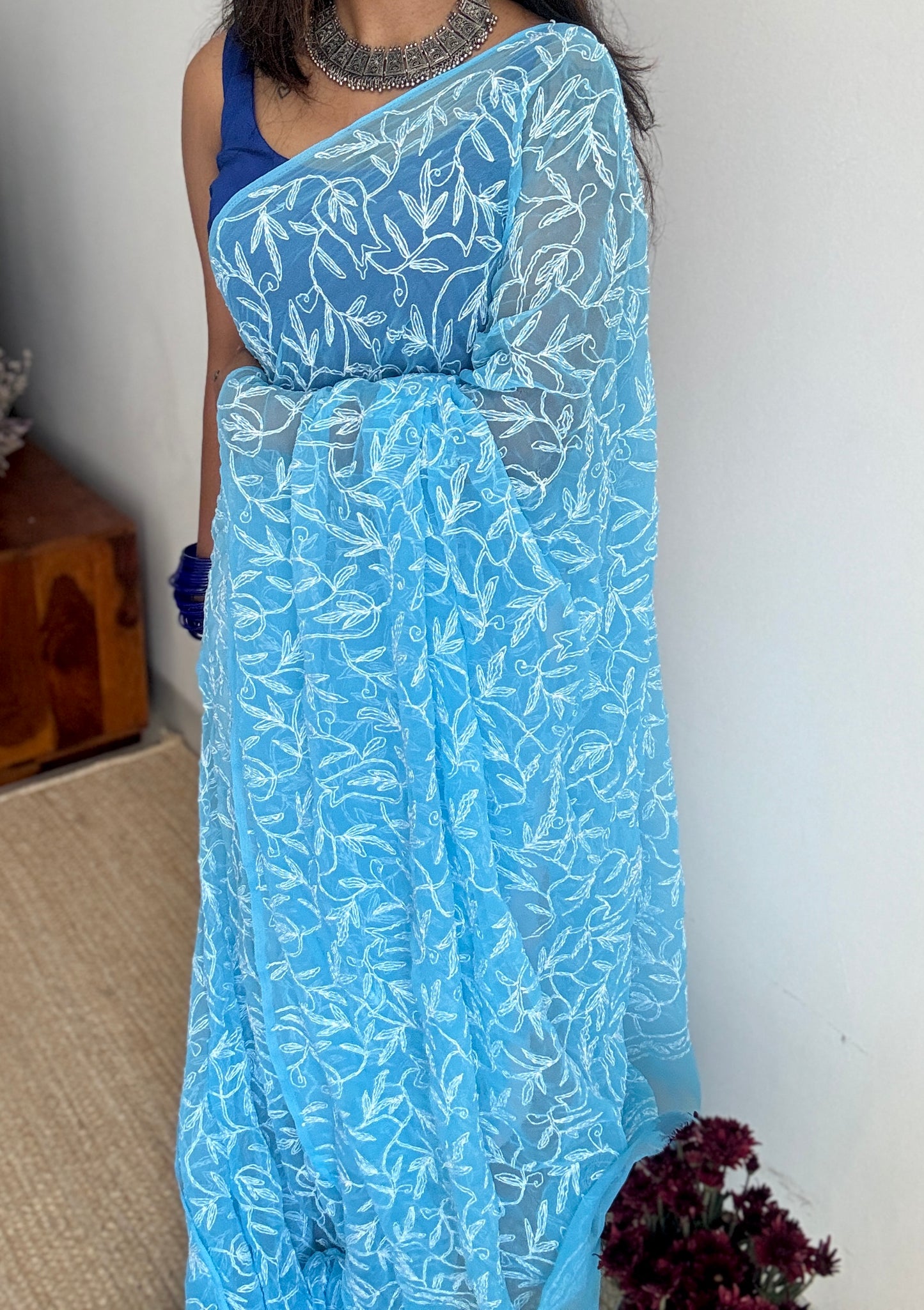 Dariya-e-Noor (ocean of light) – Water Blue Chikankari, georgette