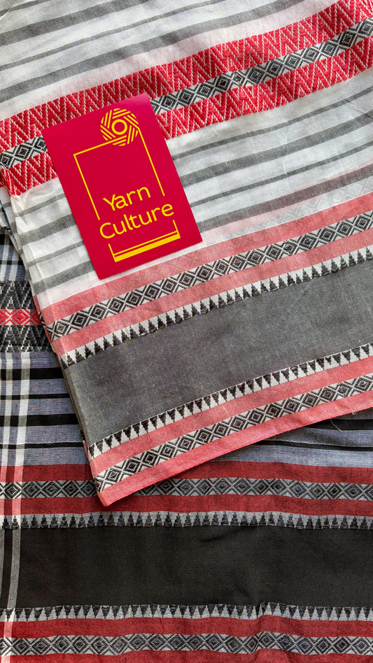 White black and red striped dhaniakhali, Soft Cotton - YCDW07