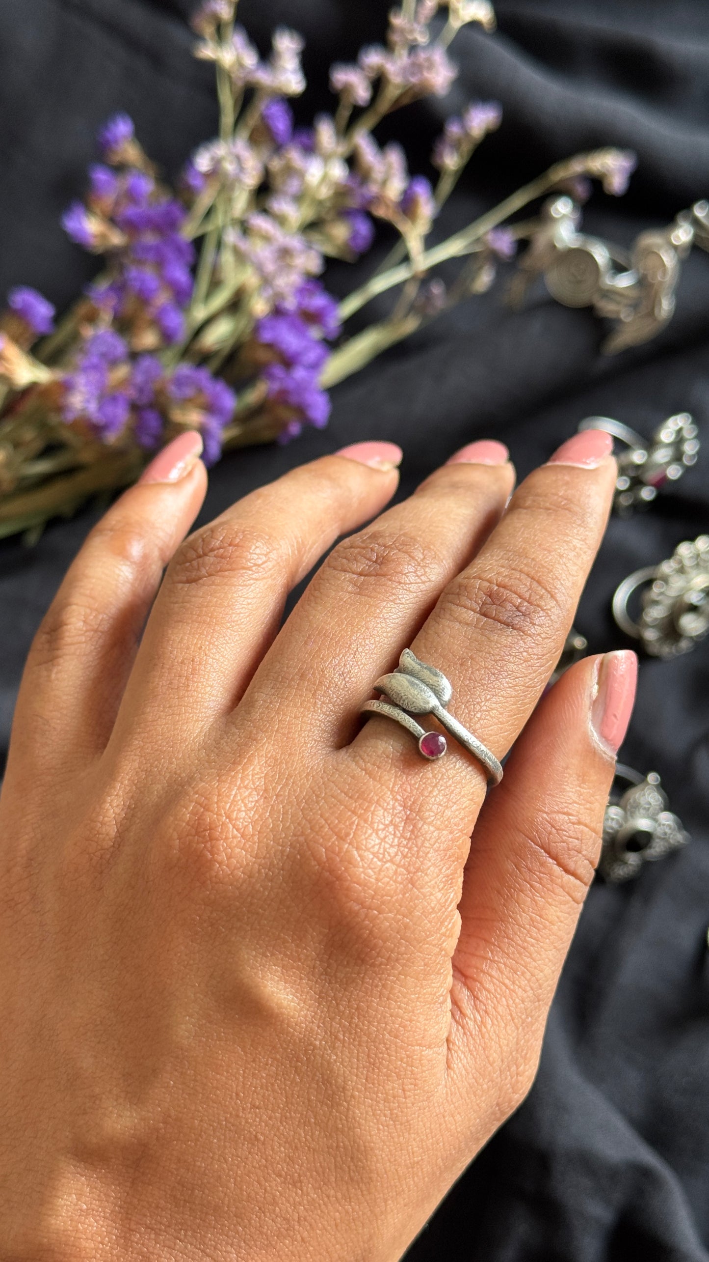 Adjustable floral ring - lotus & bud
