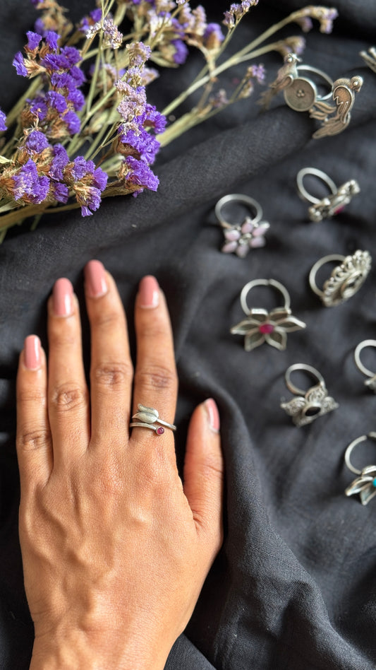 Adjustable floral ring - lotus & bud