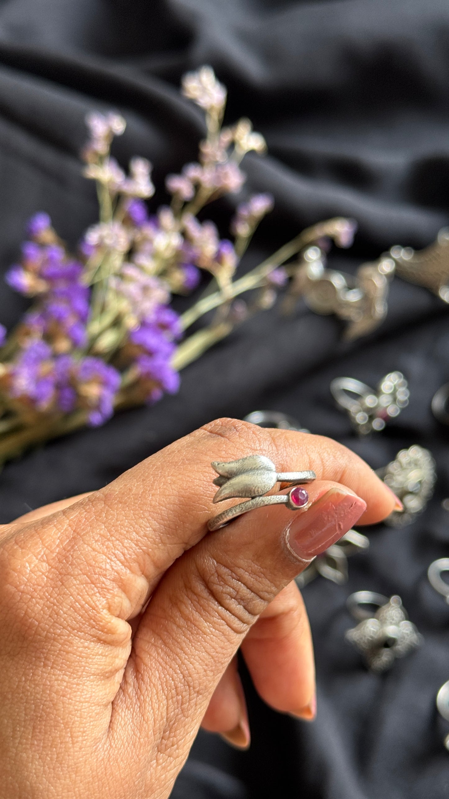 Adjustable floral ring - lotus & bud