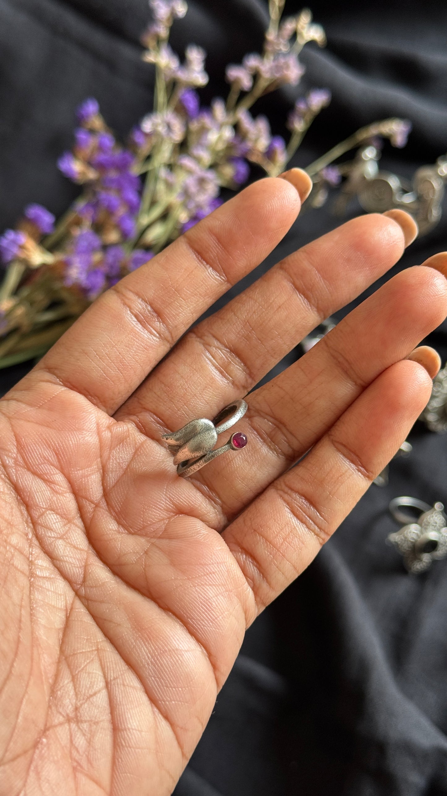 Adjustable floral ring - lotus & bud