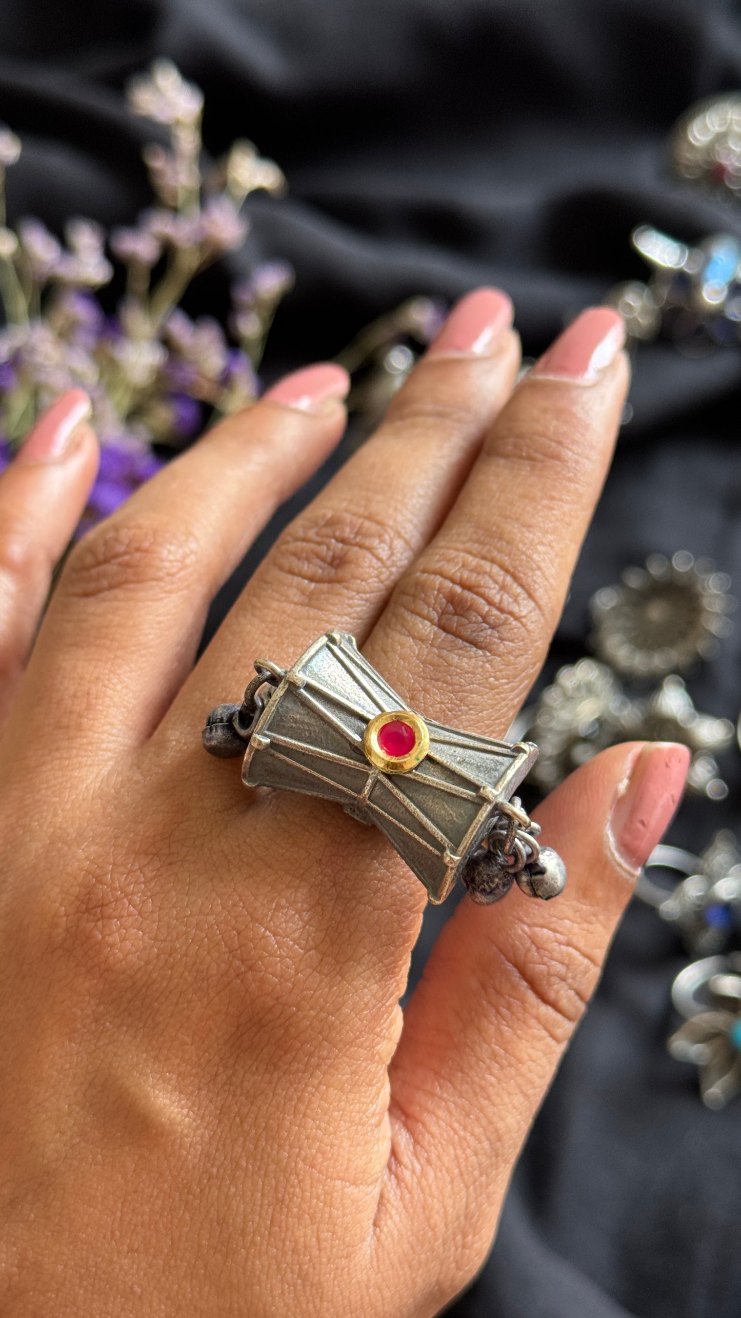Adjustable ring - ghungroo at the sides