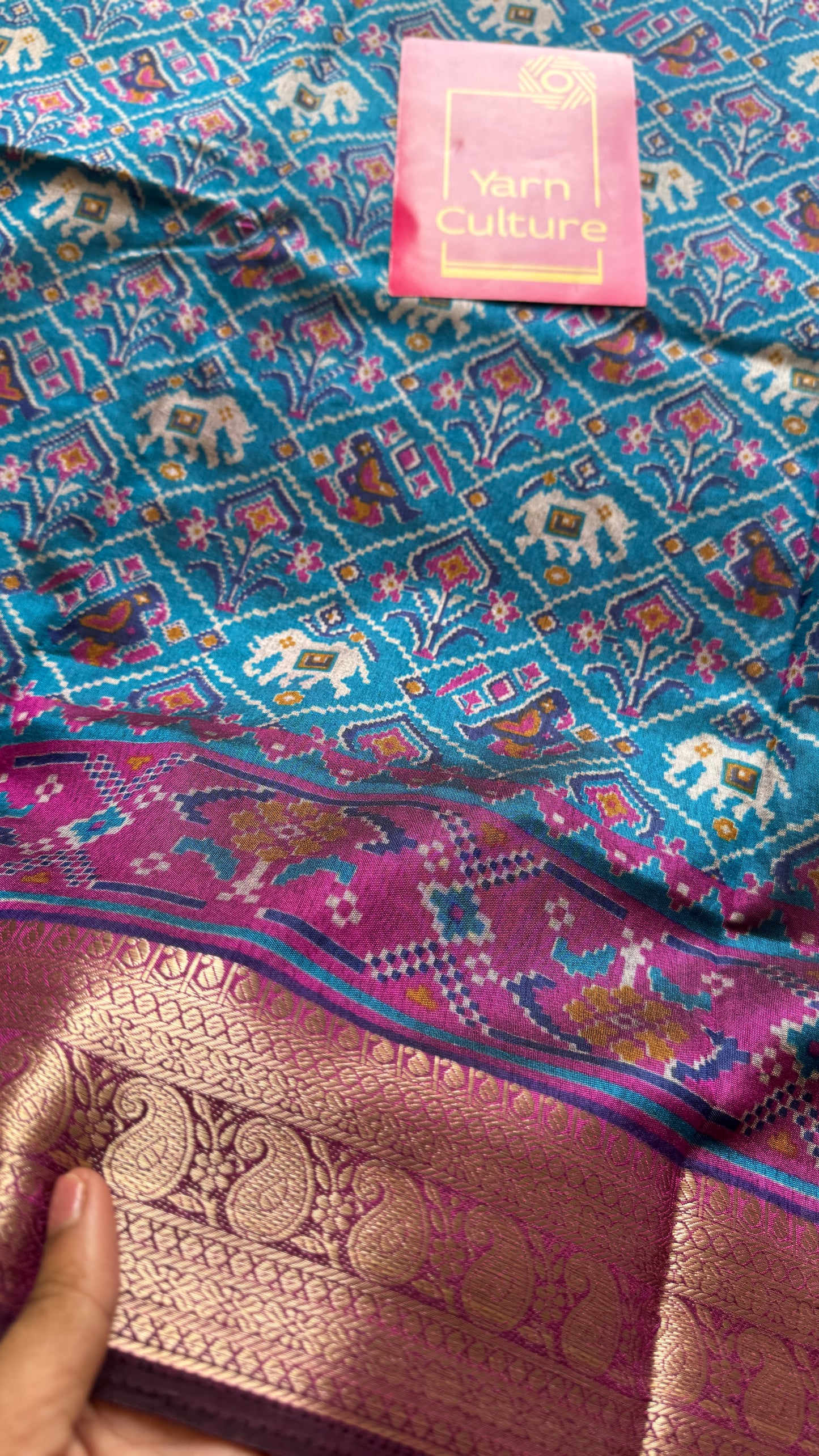 Peacock blue with wine in patola pattern - dola silk