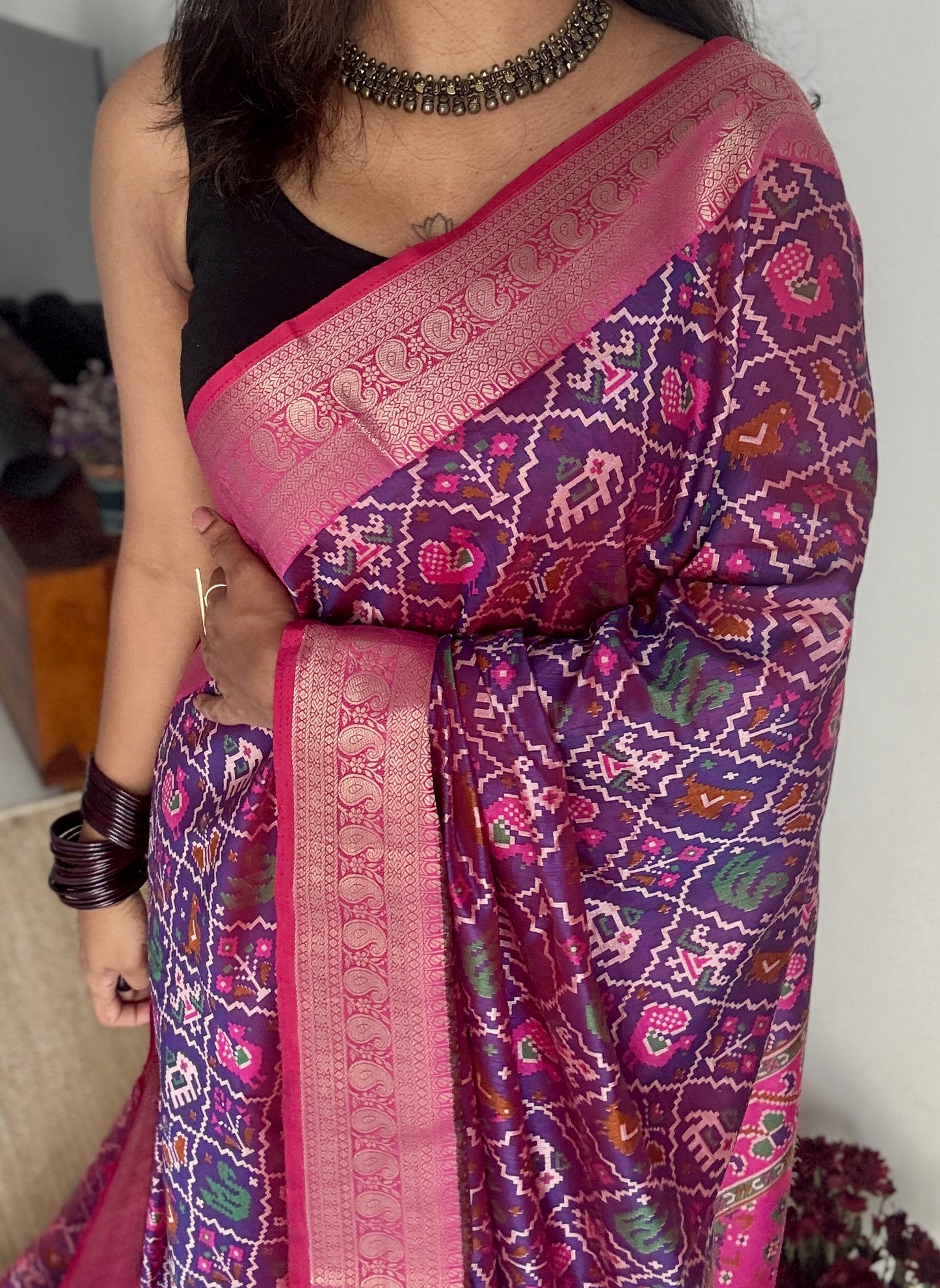 Purple pink in patola pattern - dola silk
