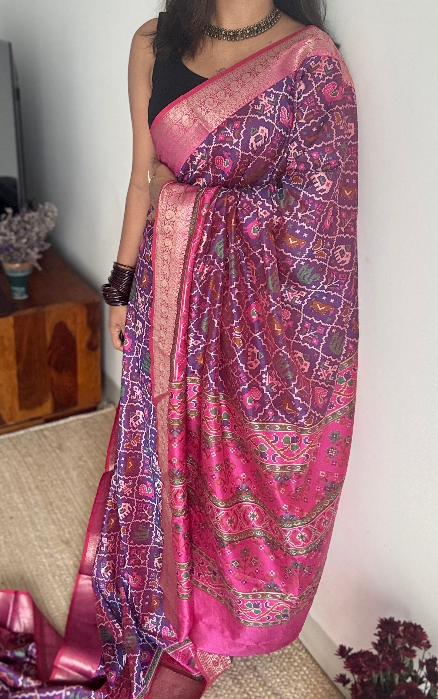 Purple pink in patola pattern - dola silk