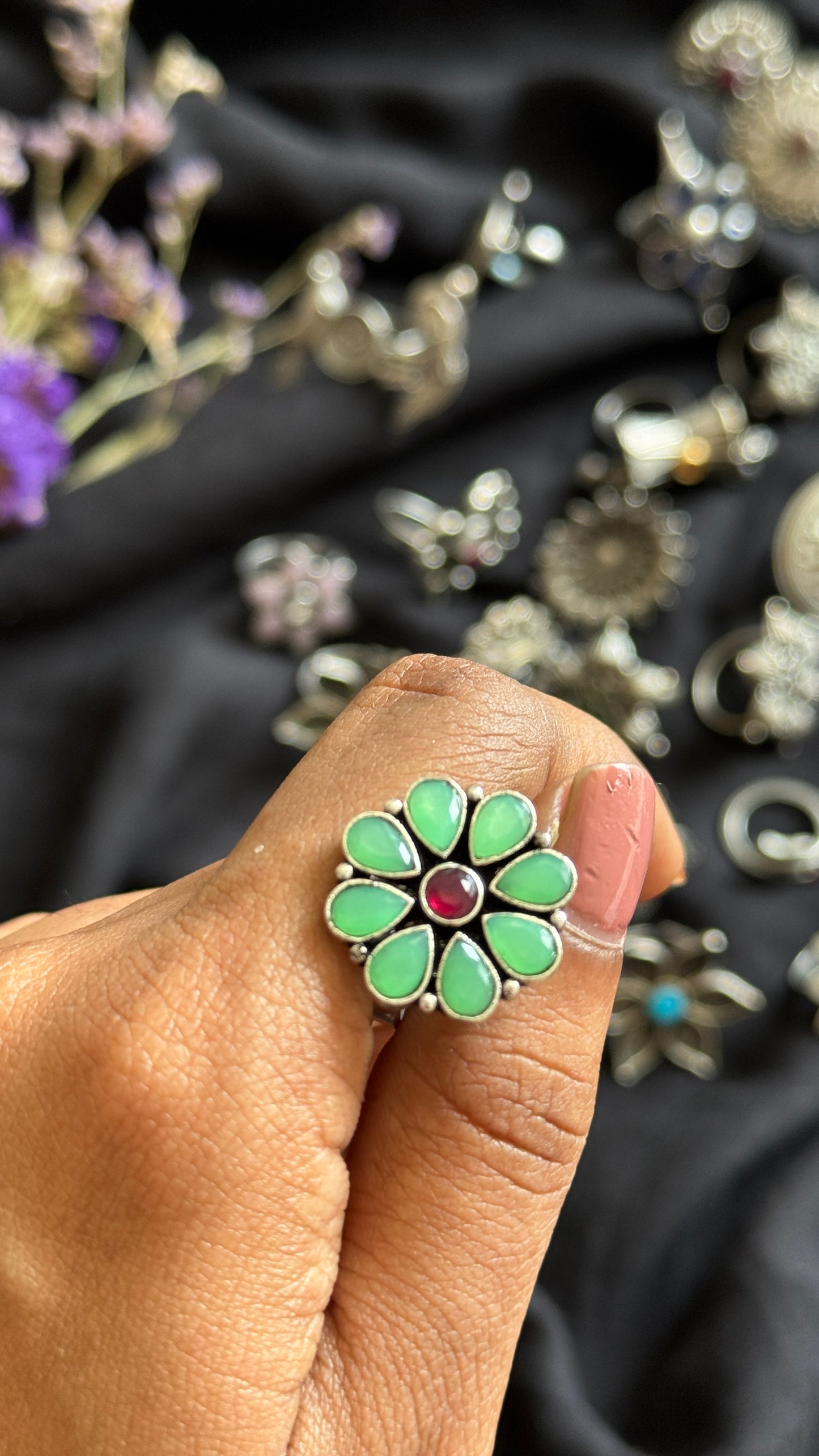 Adjustable floral ring - mint green - YCOSFR86