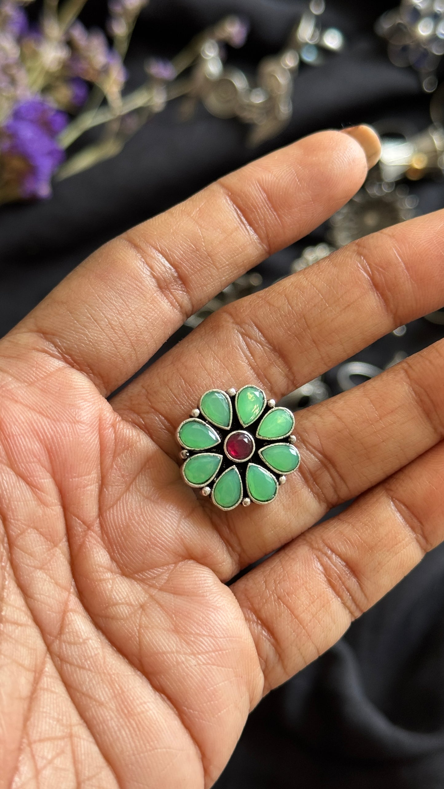 Adjustable floral ring - mint green - YCOSFR86