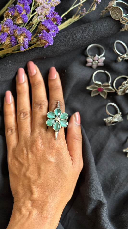 Adjustable floral ring - pastel blue - YCOSFR128