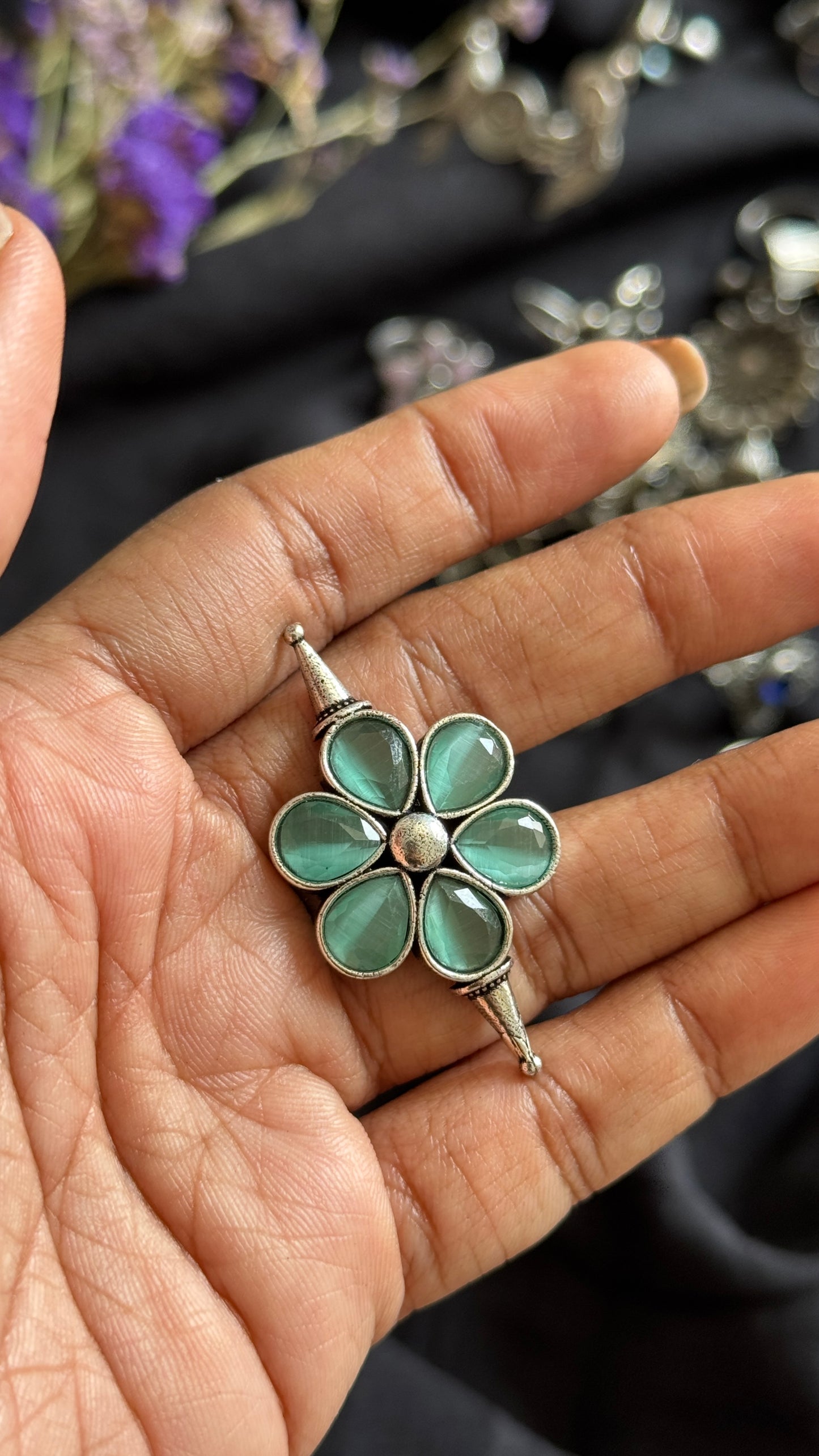 Adjustable floral ring - pastel blue - YCOSFR128